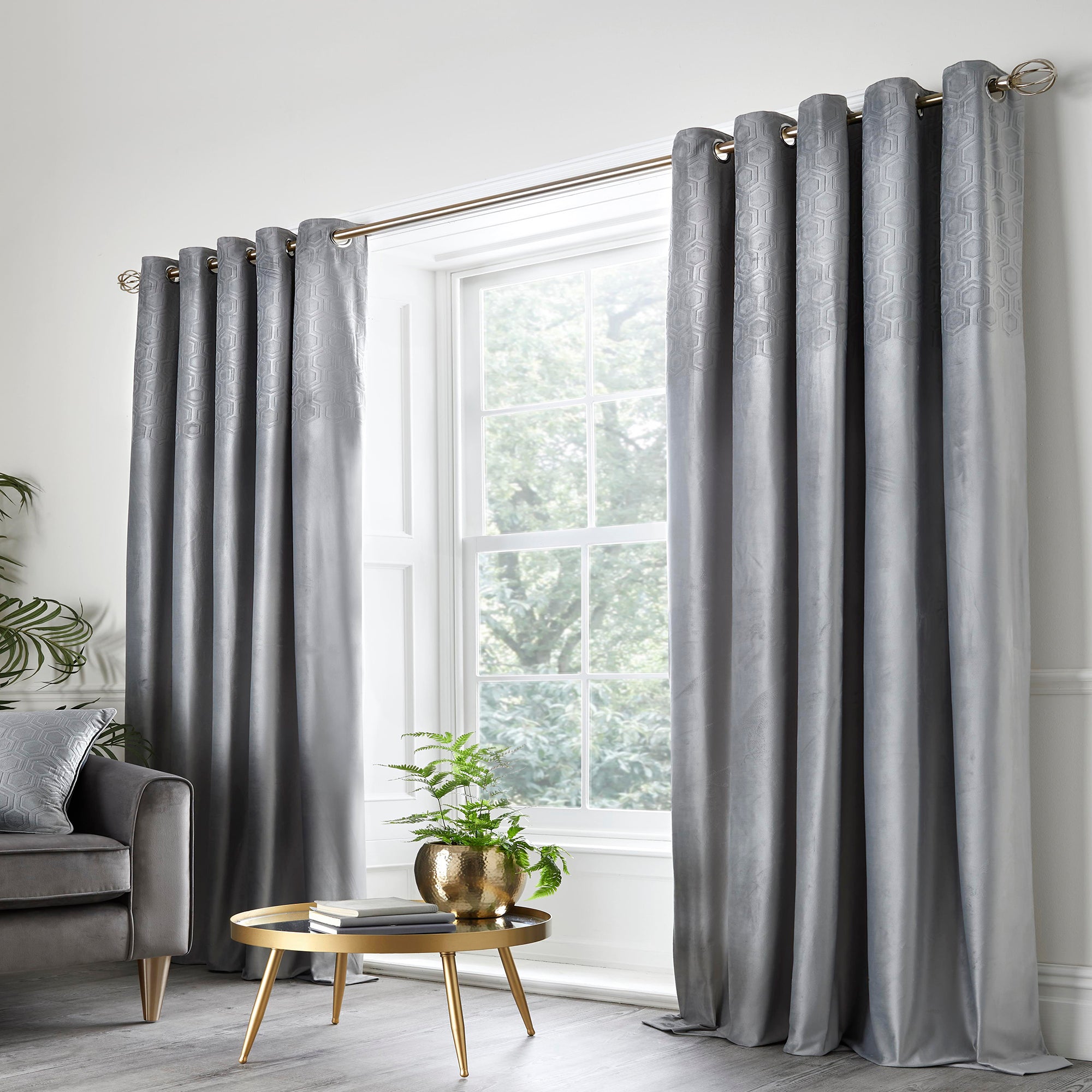 Jasper - Embossed Pair of Eyelet Curtains in Silver - By Appletree Boutique