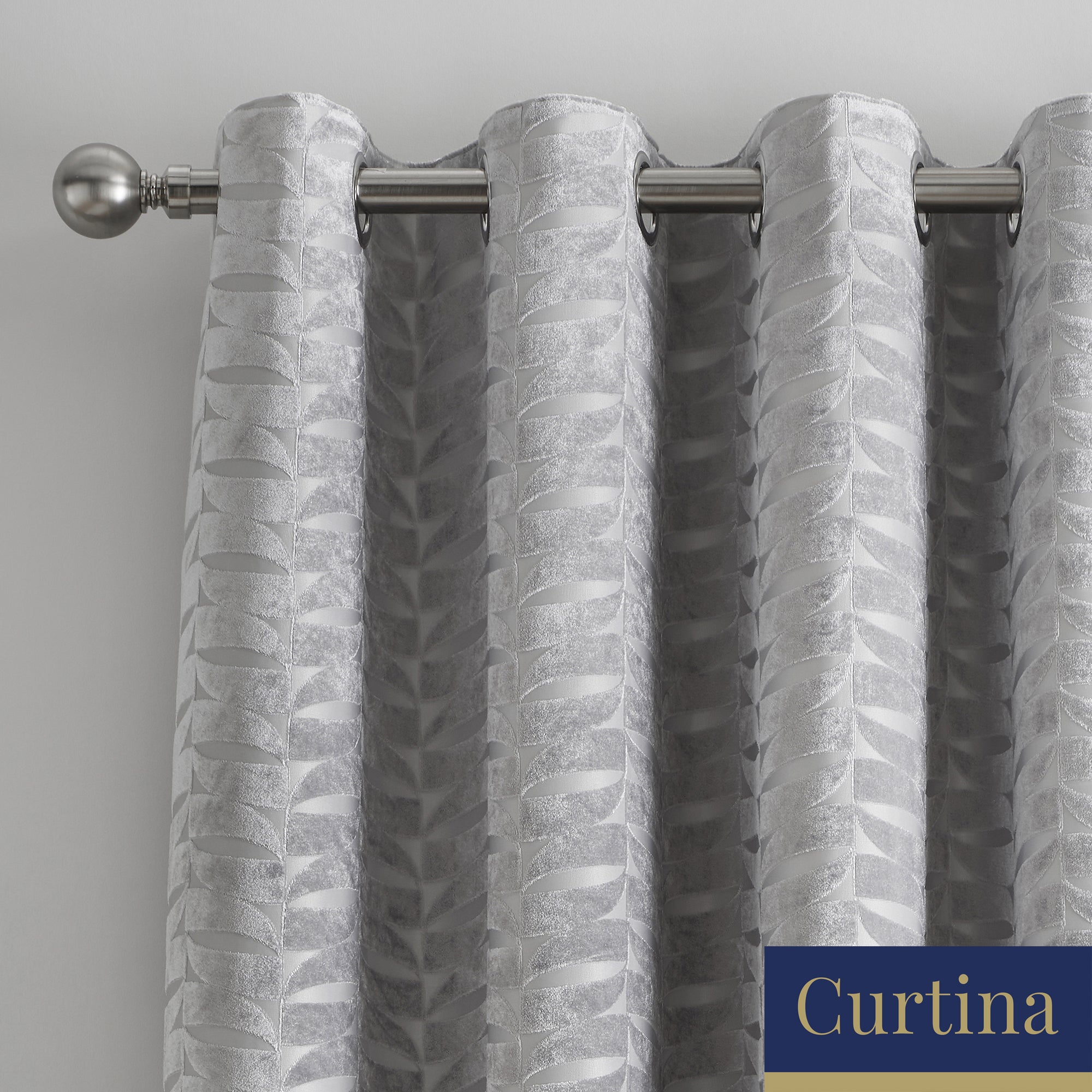 Kendal - Geometric Jacquard Eyelet Curtains in Silver - By Curtina