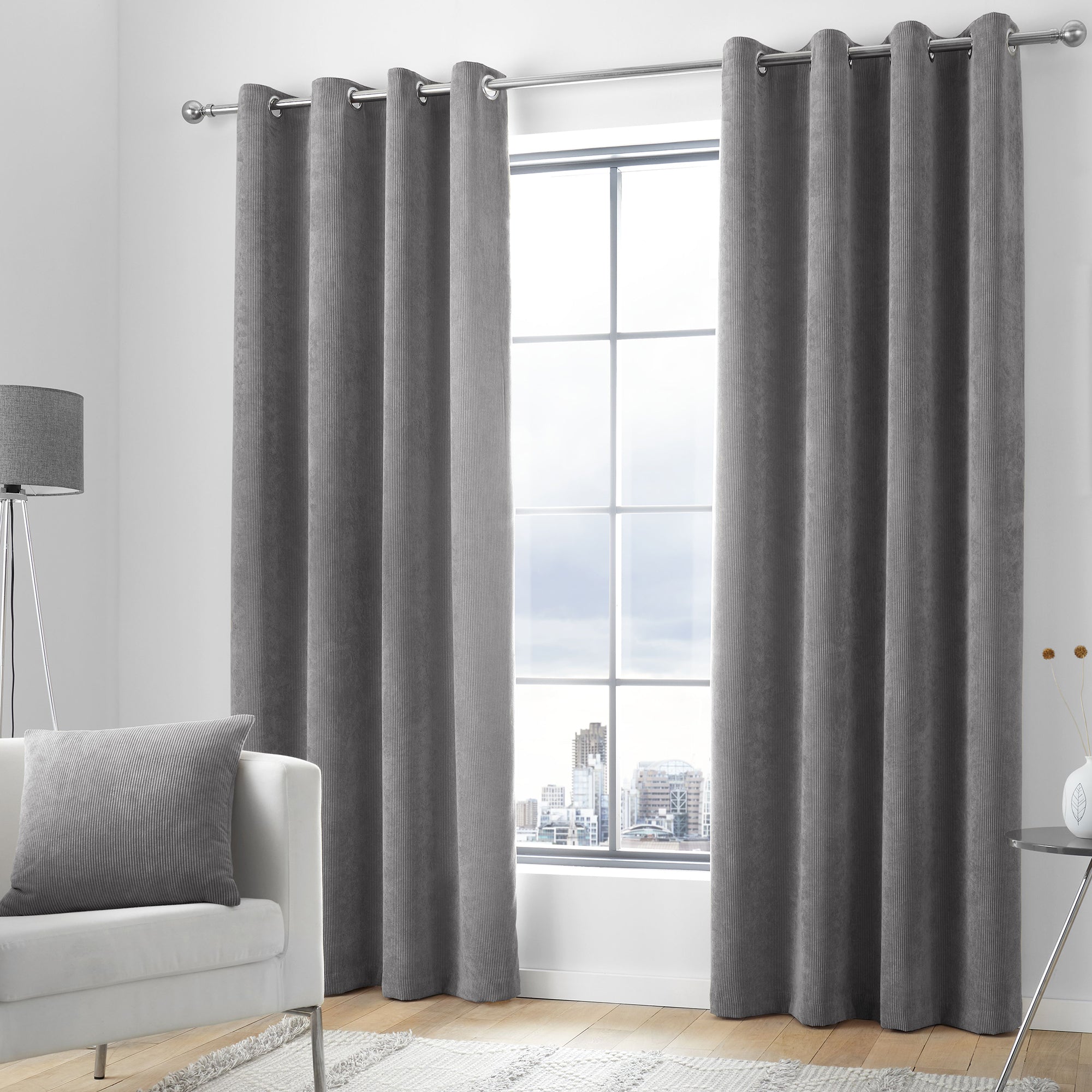 Kilbride Cord - Chenille Eyelet Curtains in Charcoal- By Appletree Loft