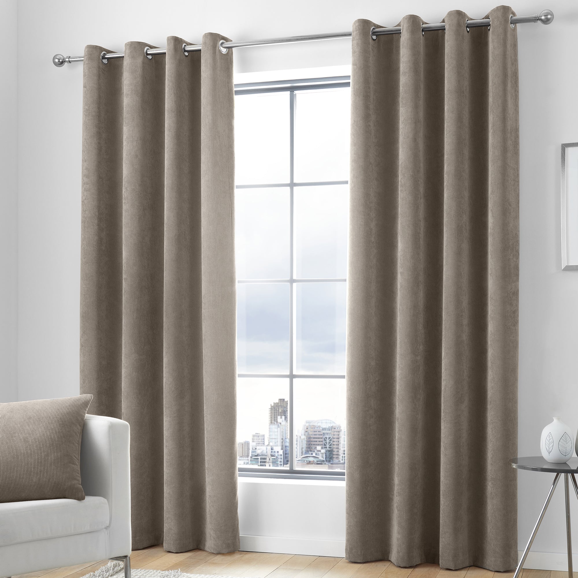 Kilbride Cord - Chenille Eyelet Curtains in Linen - By Appletree Loft