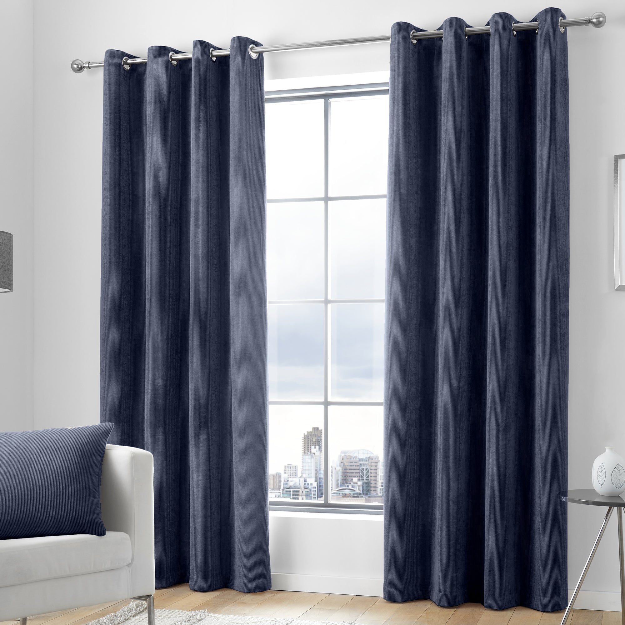 Kilbride Cord - Chenille Eyelet Curtains in Navy - By Appletree Loft