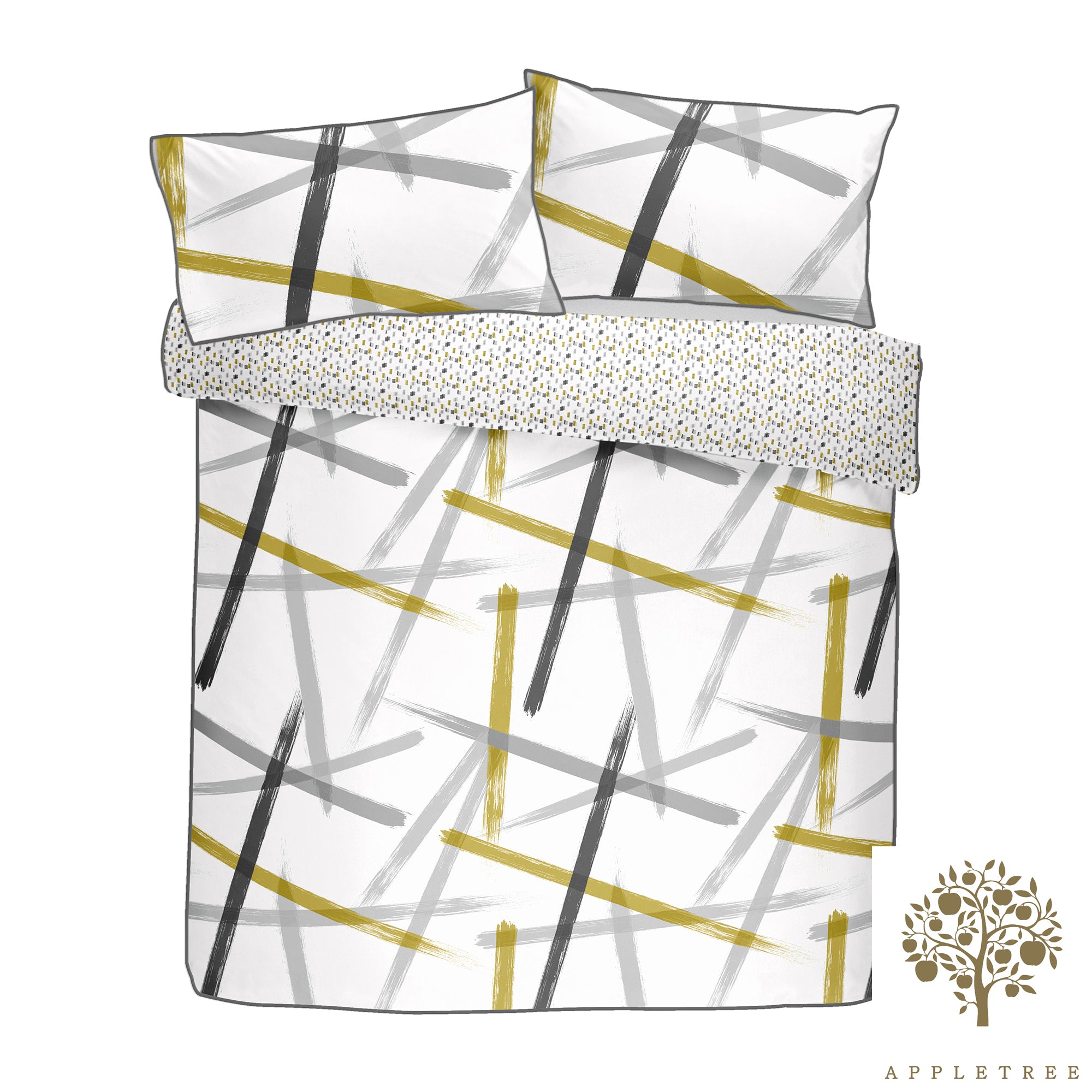 Leda - 100% Cotton Duvet Cover Set in Grey & Ochre by Appletree Style