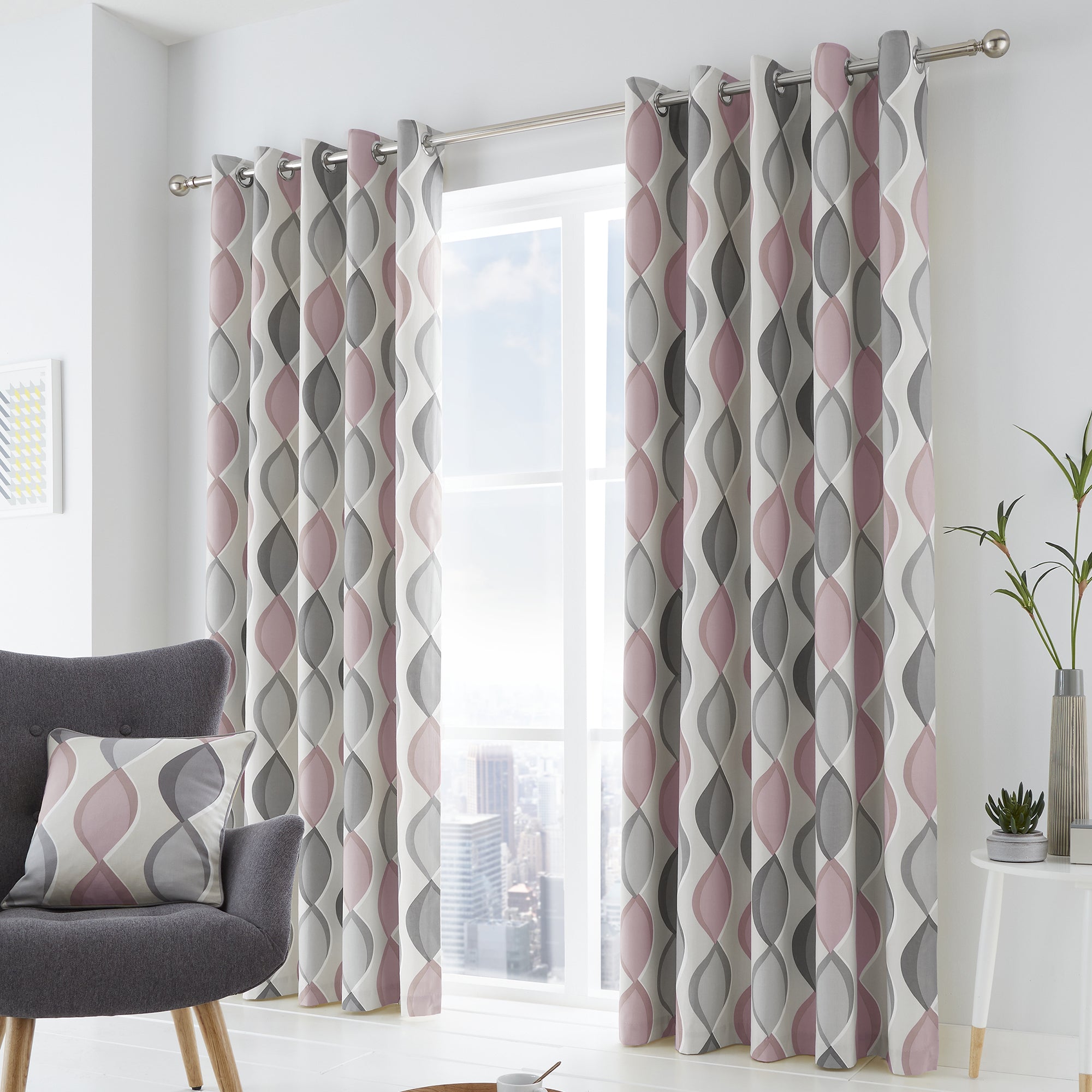 Lennox - 100% Cotton Lined Eyelet Curtains in Blush - by Fusion