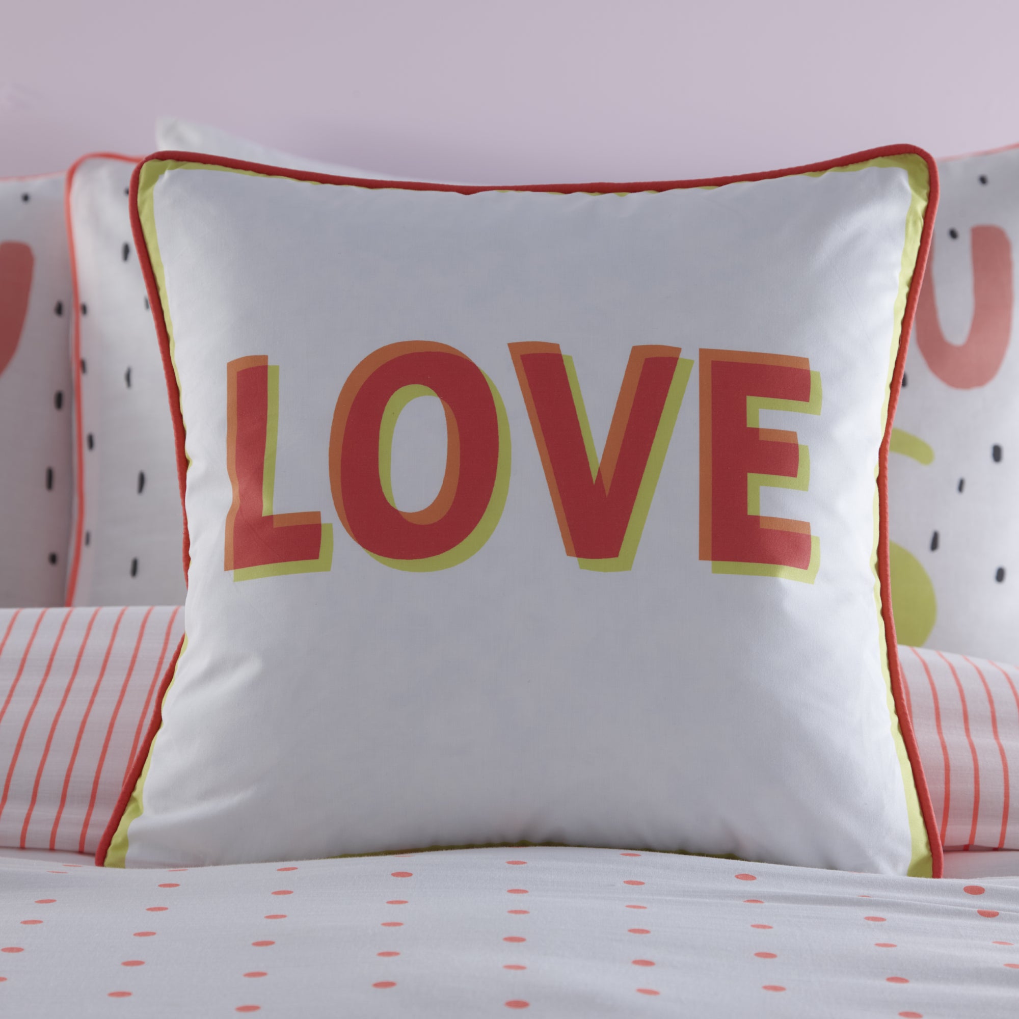 Filled Cushion Love by Appletree Kids in Coral