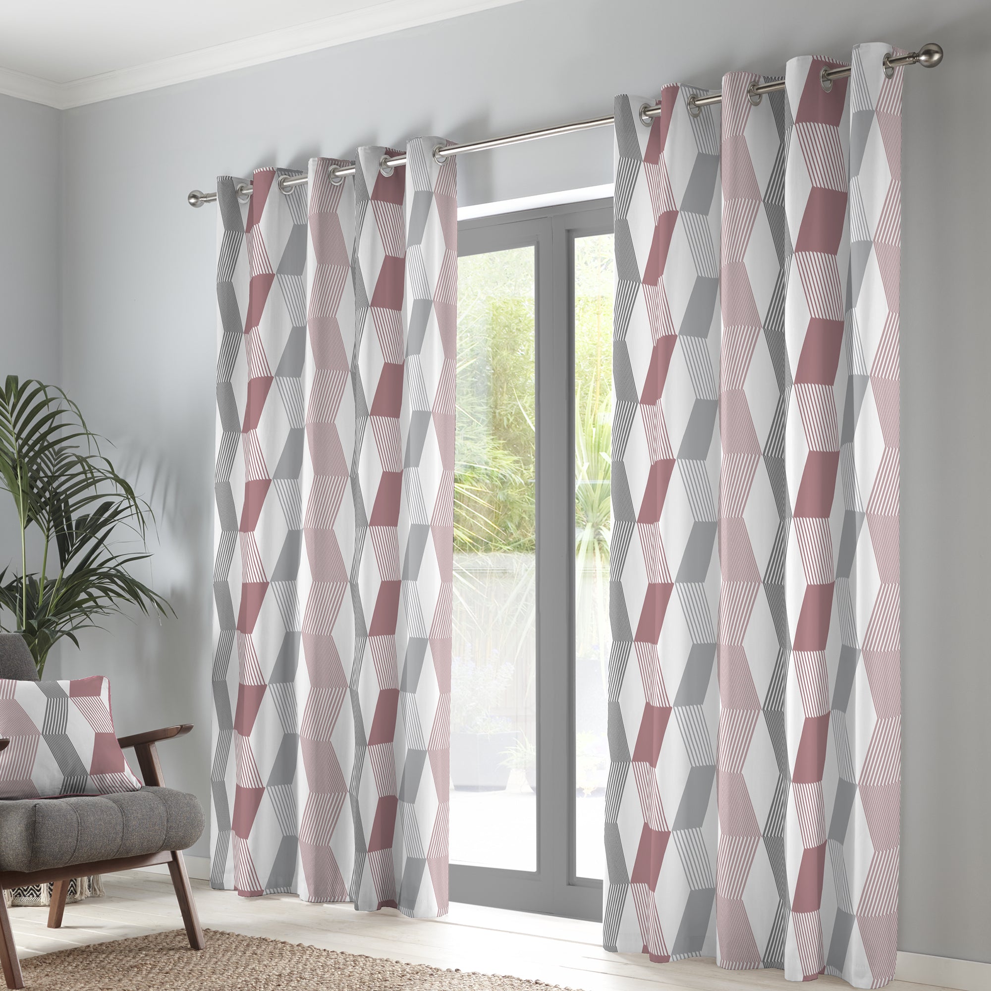 Magna - 100% Cotton Pair of Eyelet Curtains in Blush - by Fusion