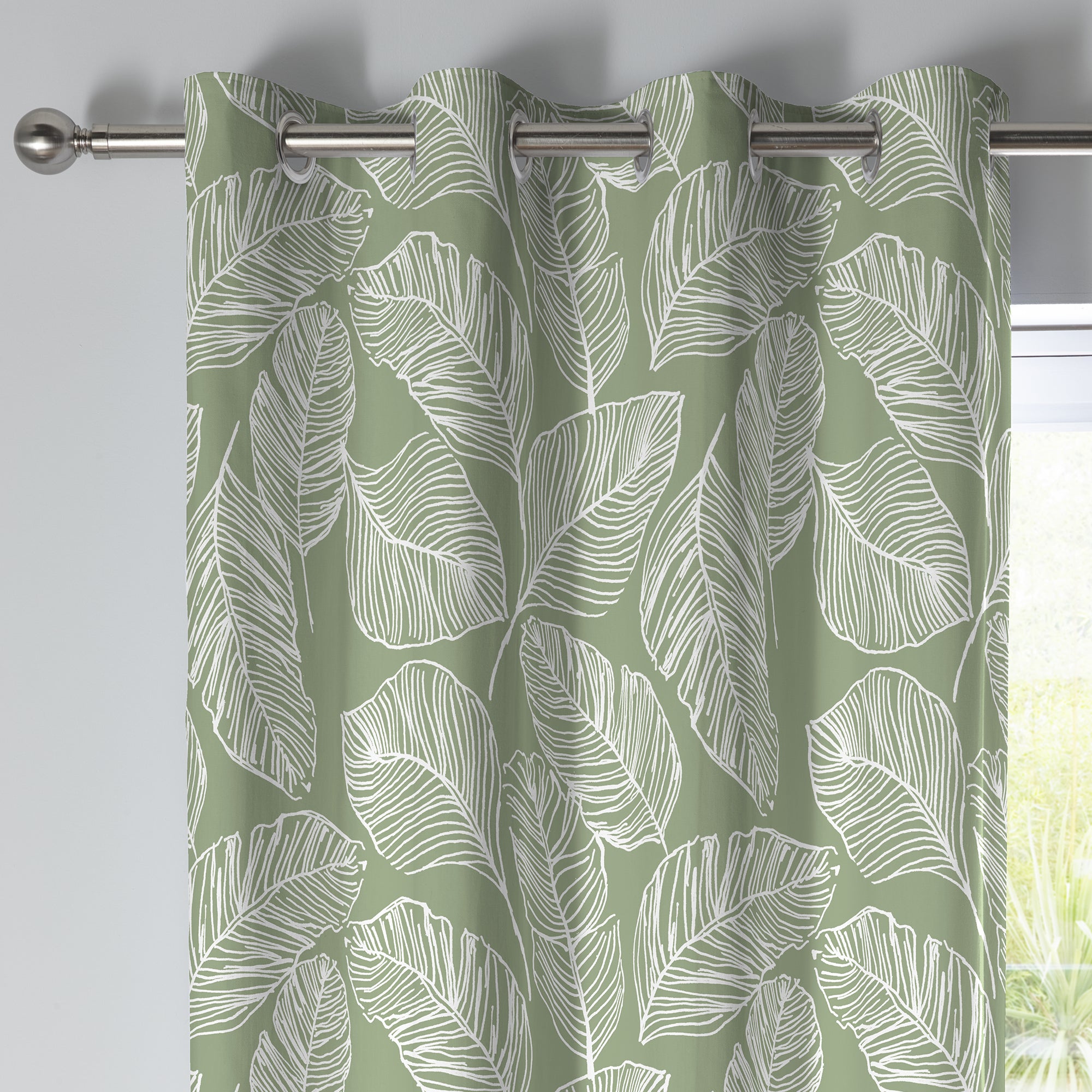 Matteo - 100% Cotton Pair of Eyelet Curtains in Green - by Fusion