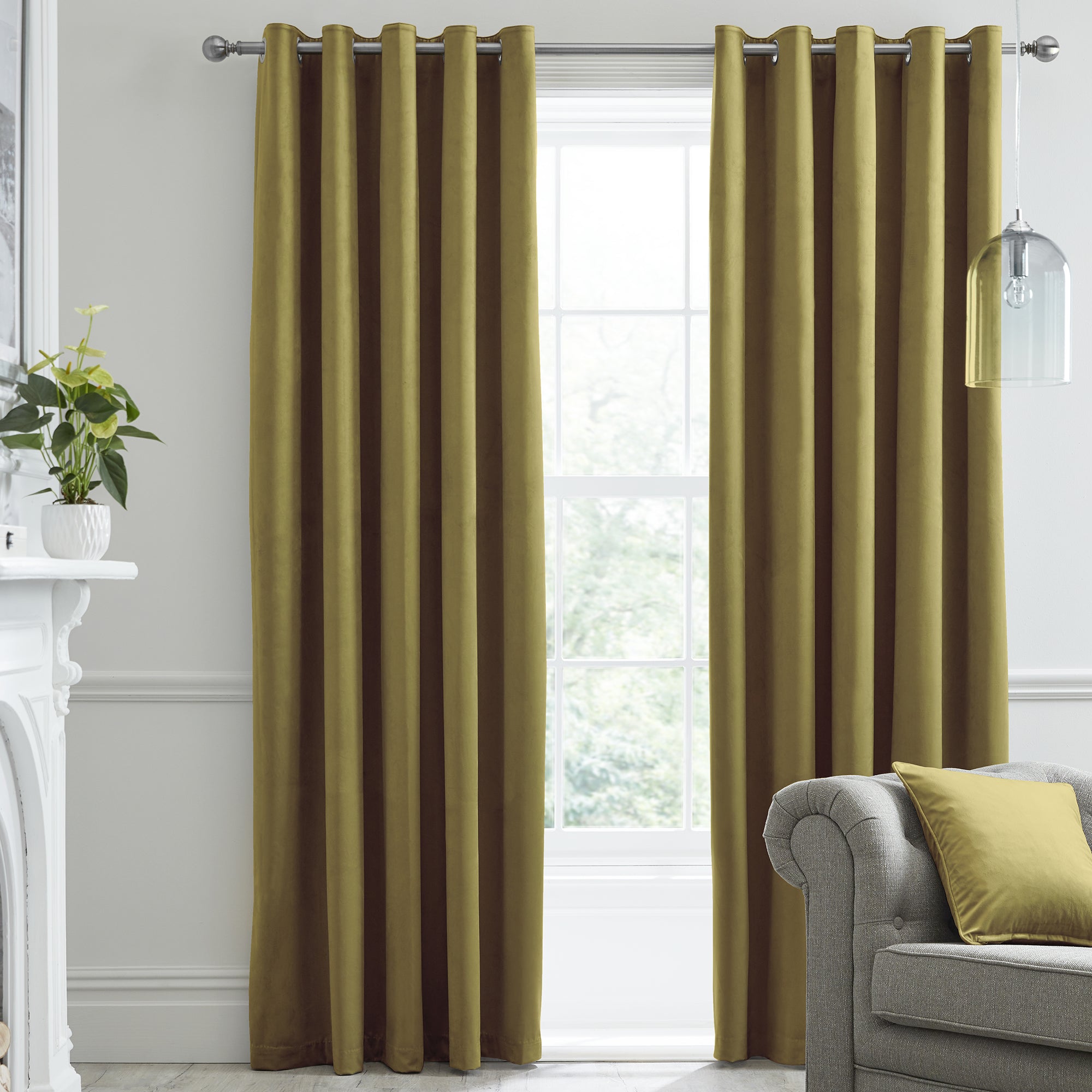Montrose - Velvet Blackout Pair of Eyelet Curtains in Ochre - by Laurence Llewelyn-Bowen