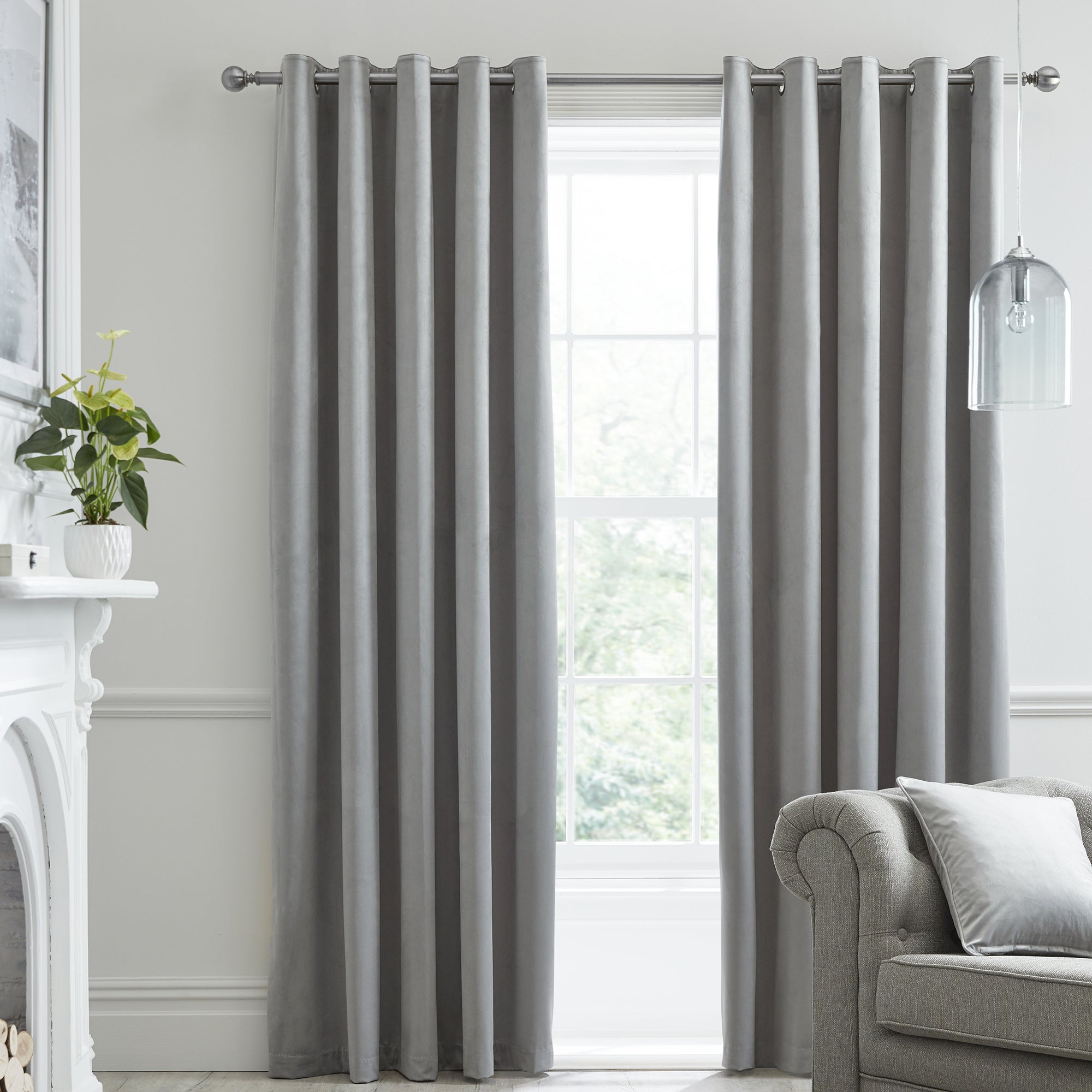 Montrose -  Blackout Velvet Eyelet Curtains in Silver -  by Laurence Llewelyn-Bowen