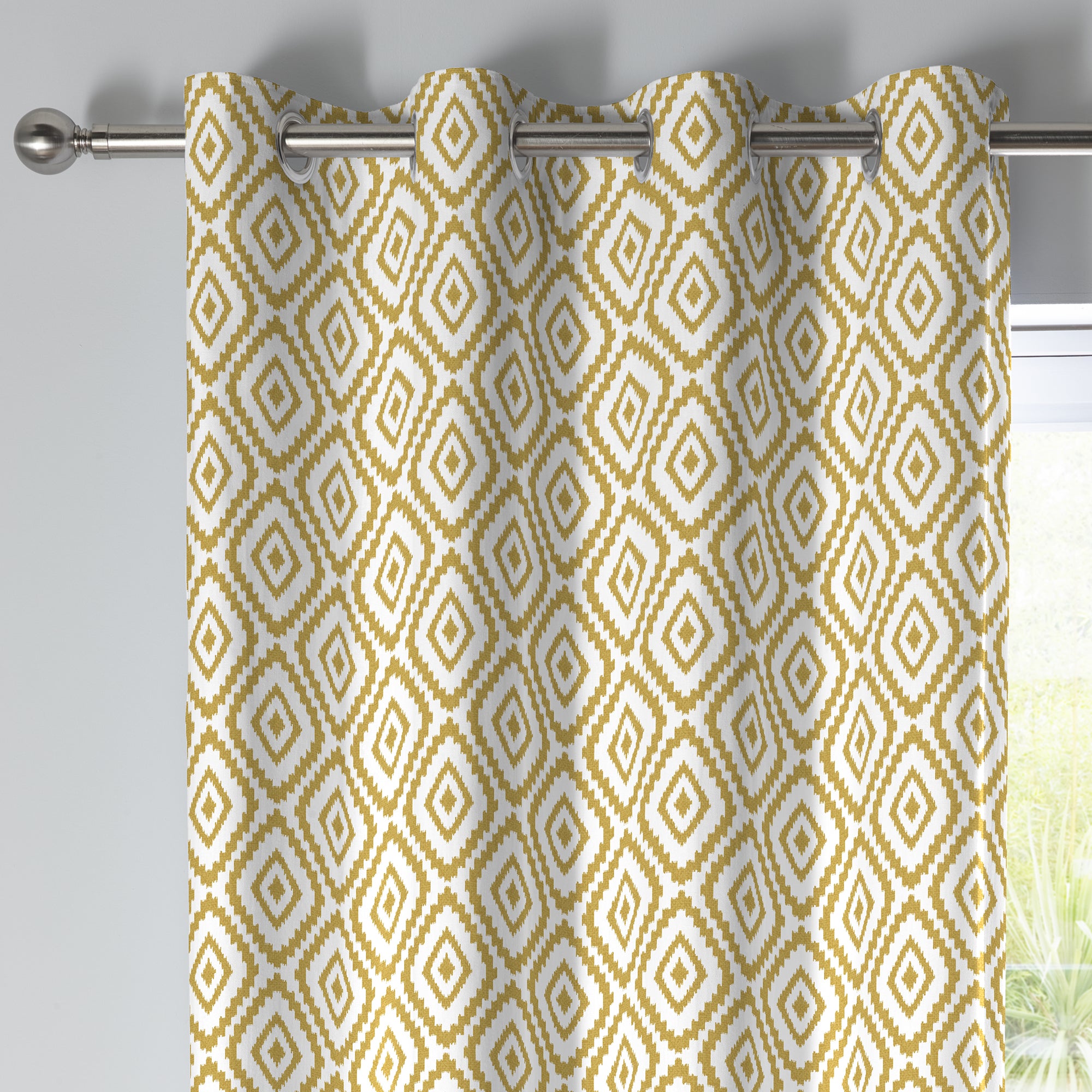 Navaho - 100% Cotton Pair of Eyelet Curtains in Ochre - by Fusion