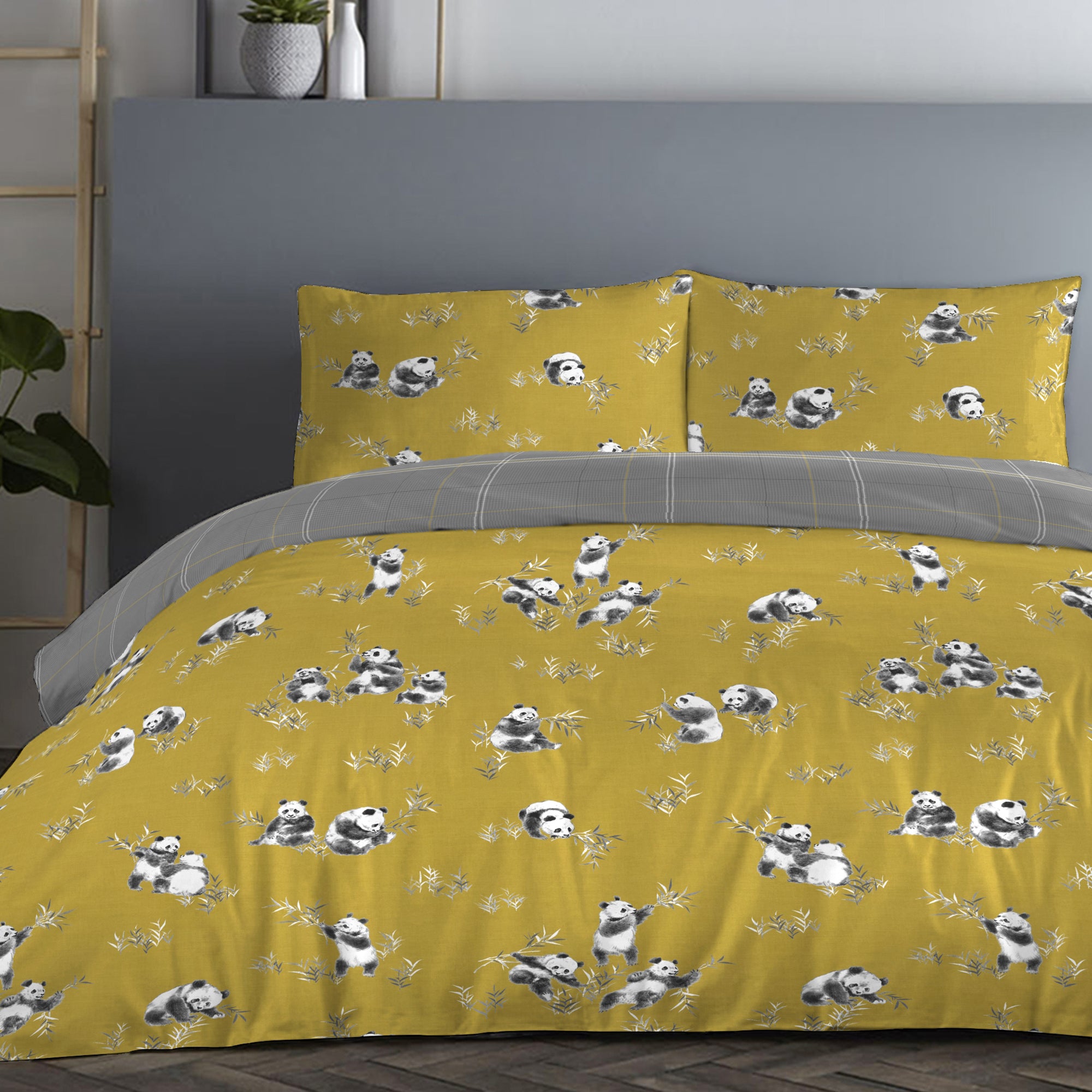 Panda - Easy Care Duvet Cover Set in Ochre Yellow - By Fusion