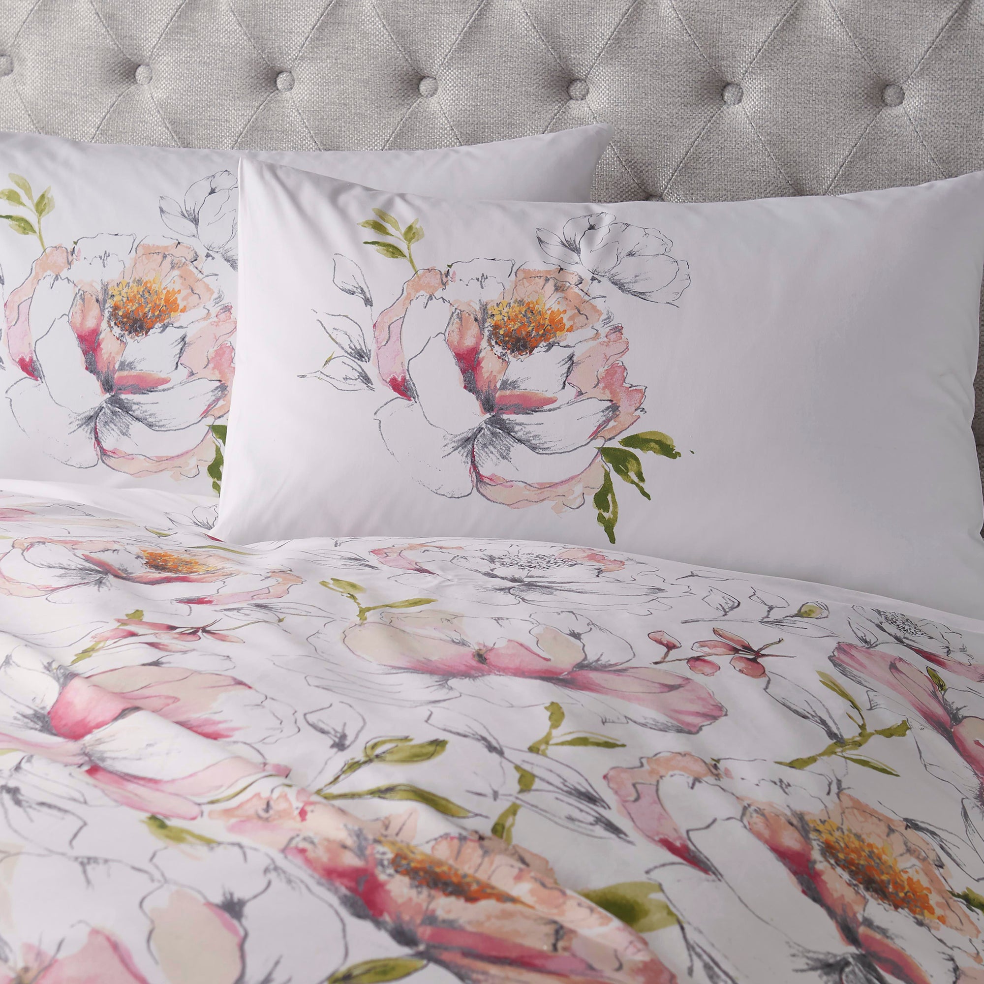 Peony - Easy Care Duvet Cover Set & Curtains in Pink - by D&D Design