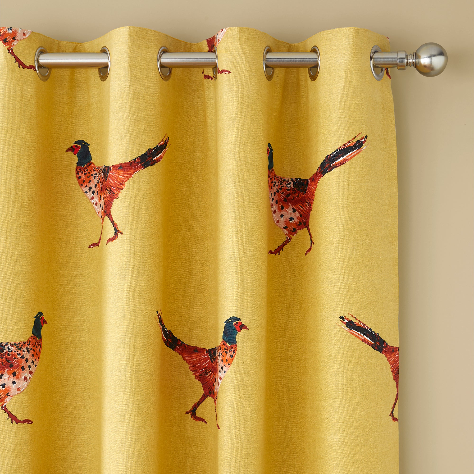 Pheasant - 100% Cotton Pair of Eyelet Curtains in Ochre - by Fusion