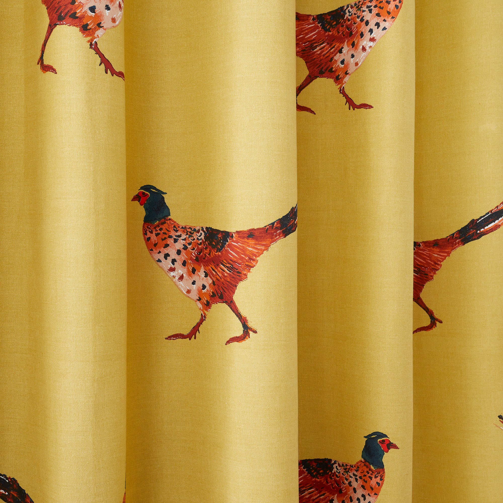 Pheasant - 100% Cotton Pair of Eyelet Curtains in Ochre - by Fusion