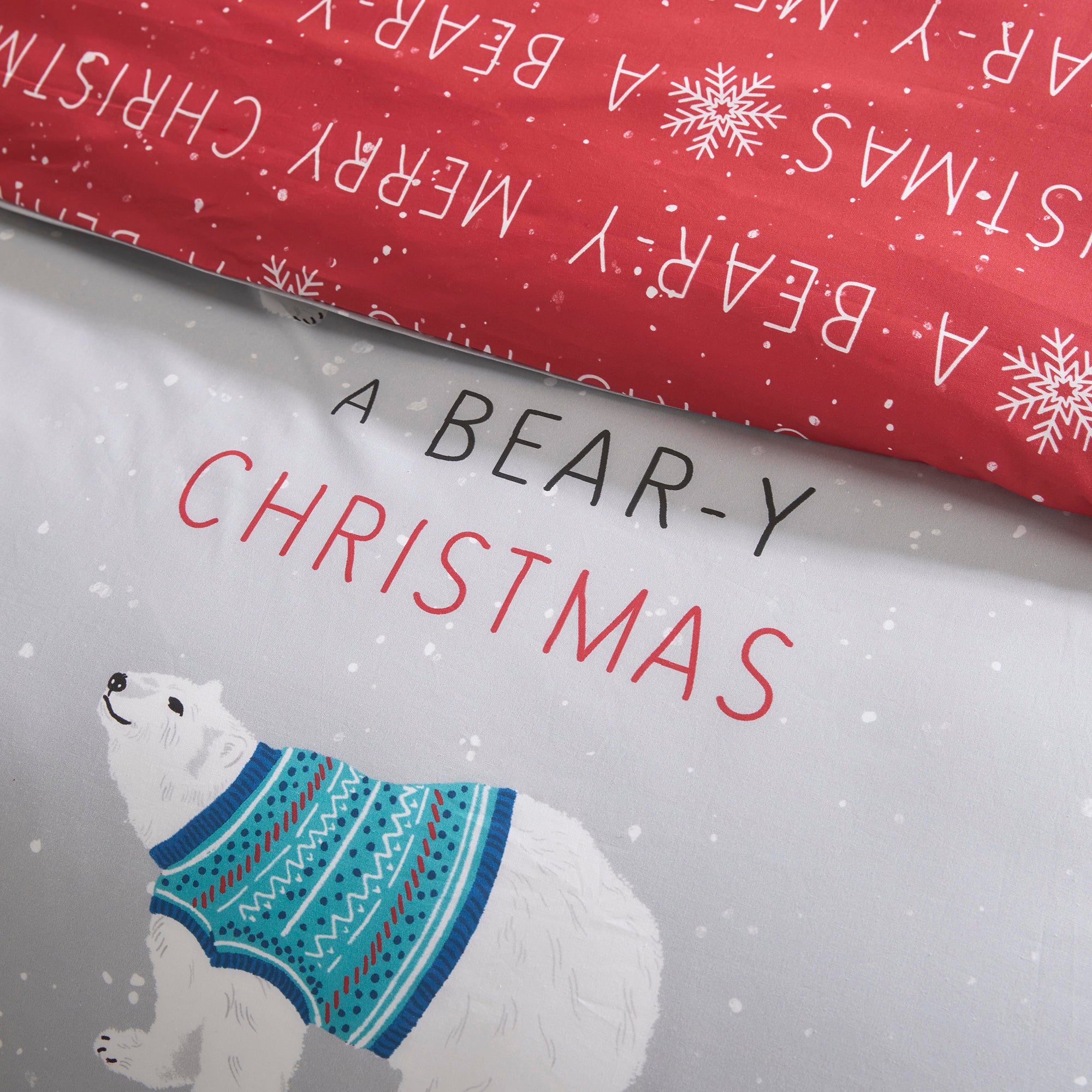 Polar Bears - Easy Care Duvet Cover Set in Silver - By Bedlam Christmas