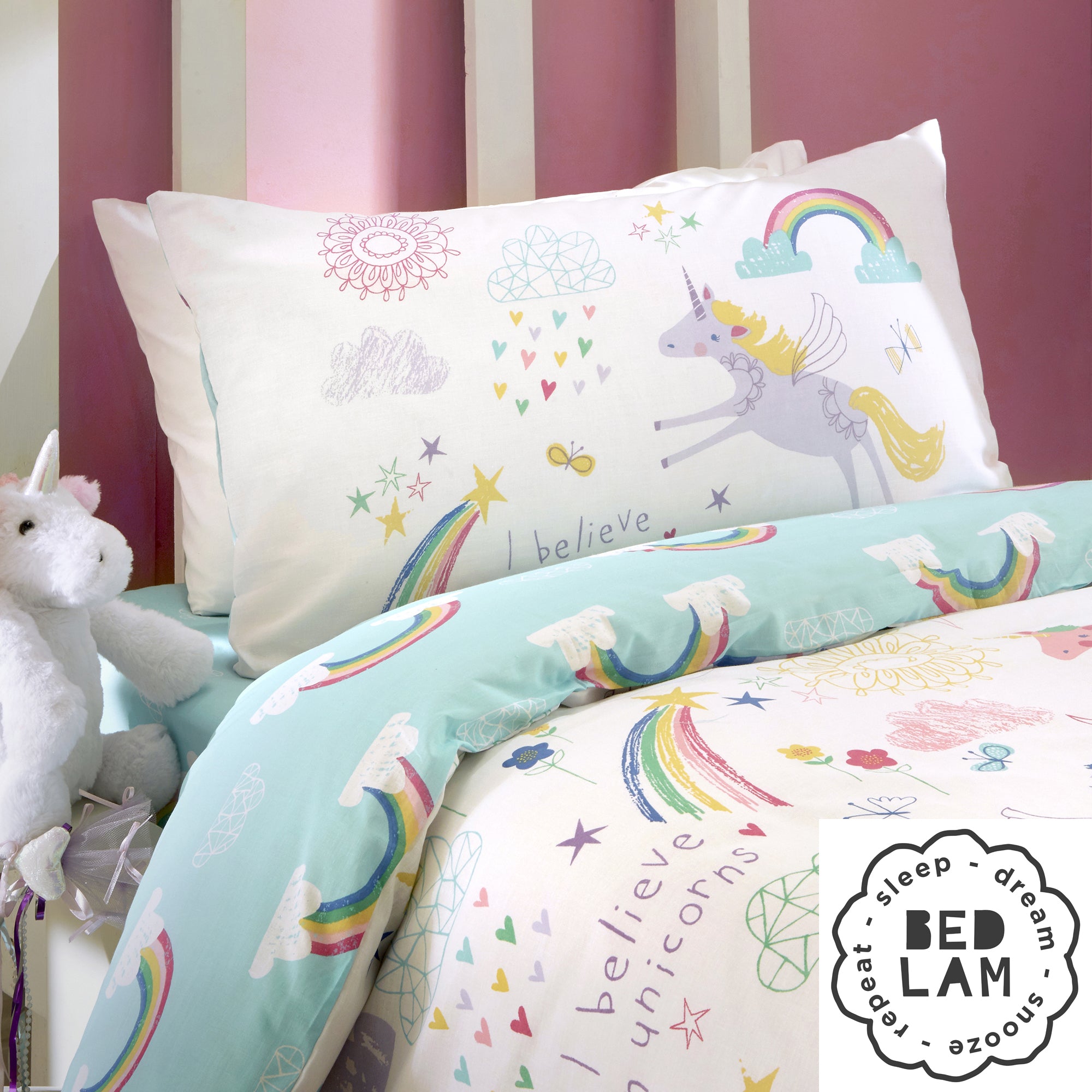 Rainbow Unicorn - Children's Duvet Cover Set, Curtains & Fitted Sheets - by Bedlam