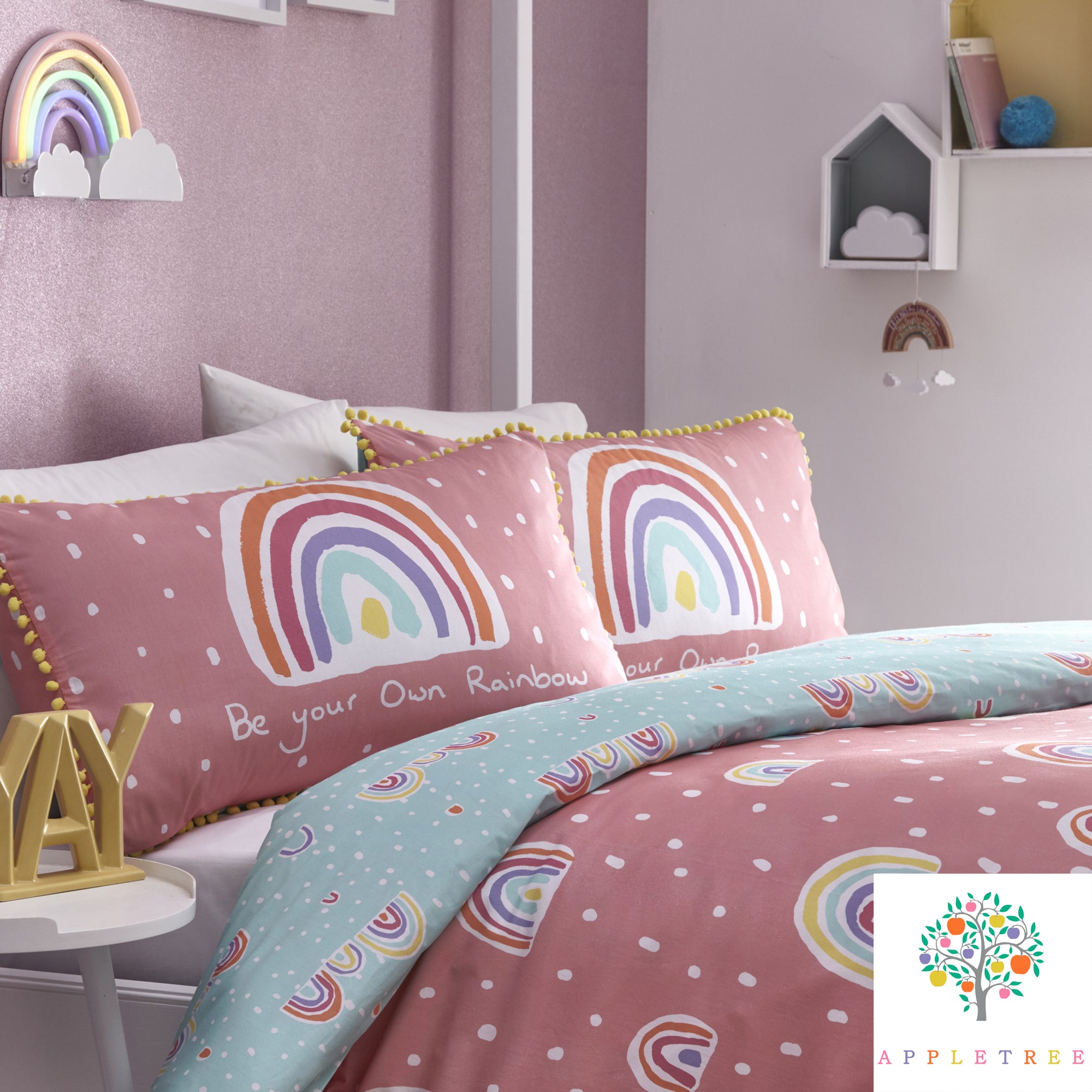 Rainbow Pom	Multicolour - 100% Cotton Duvet Cover Set by Appletree Kids