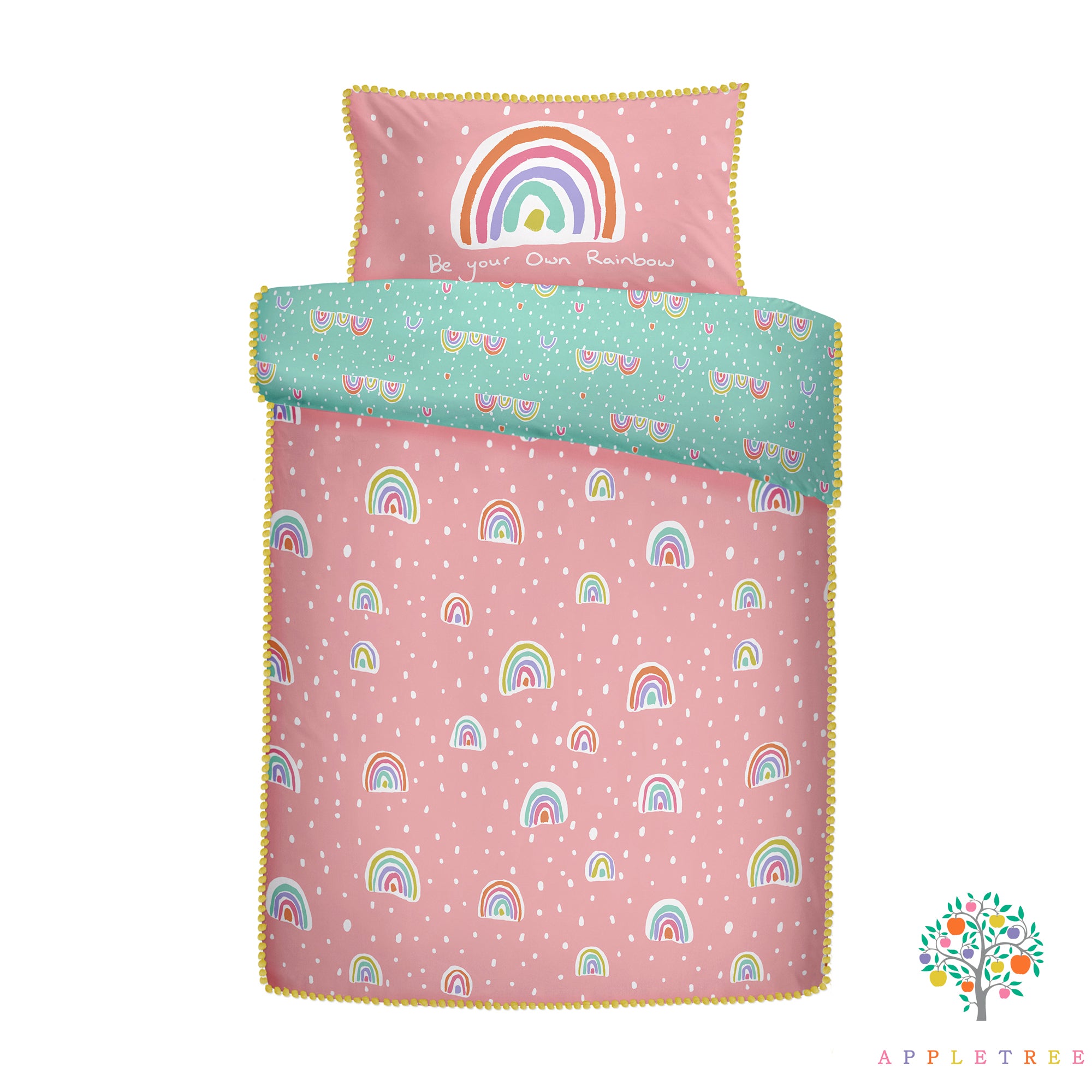 Rainbow Pom	Multicolour - 100% Cotton Duvet Cover Set by Appletree Kids