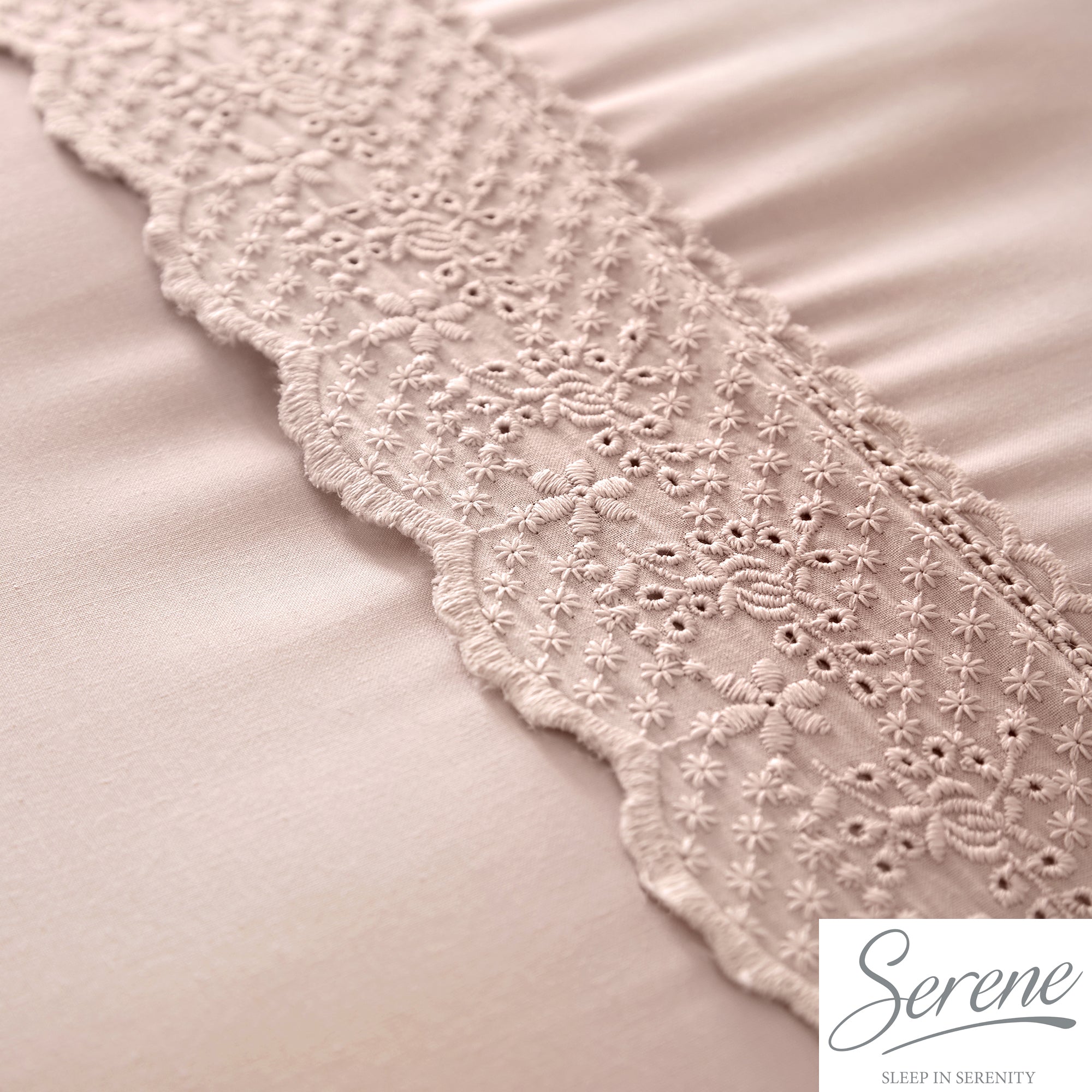 Renaissance - Easy Care Lace Trim Duvet Cover Set in Blush - by Serene