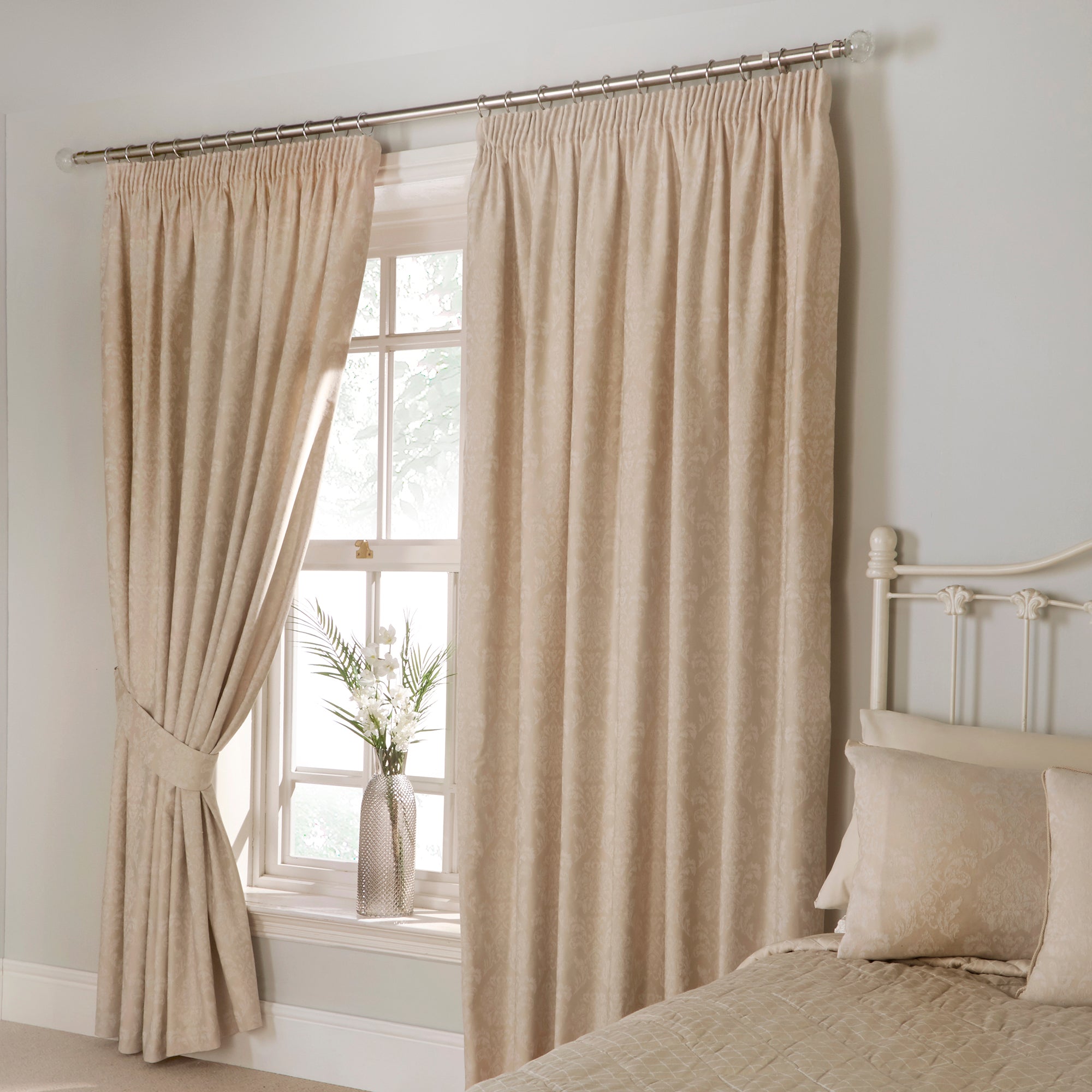 Rosana - Jacquard Duvet Cover Set, Bedspread & Curtains in Soft Gold - by D&D Woven