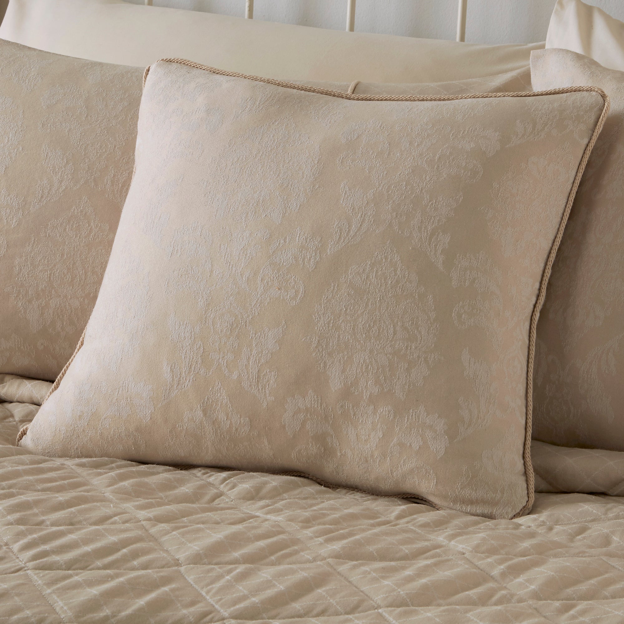 Rosana - Jacquard Duvet Cover Set, Bedspread & Curtains in Soft Gold - by D&D Woven