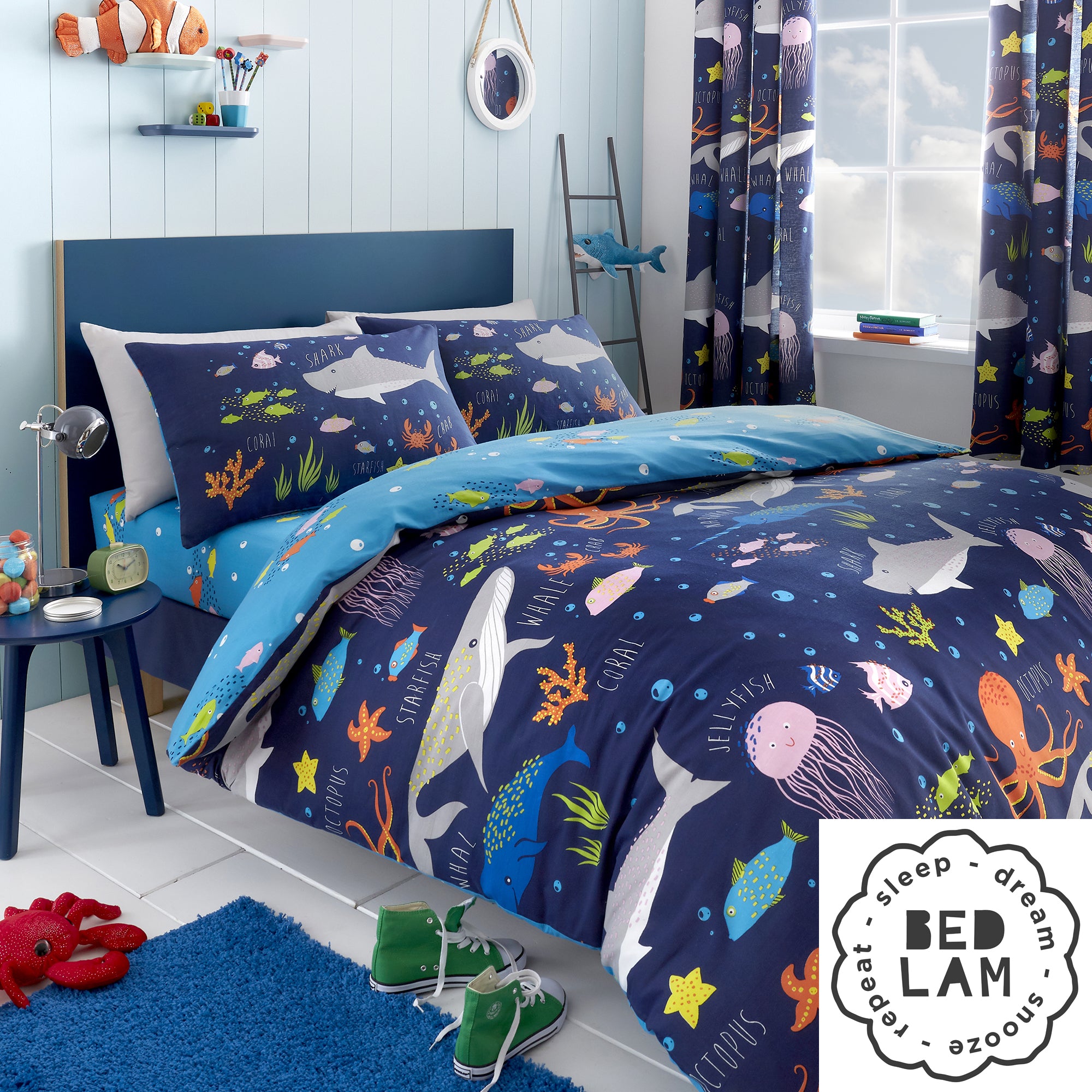 Sea Life - Glow In The Dark Duvet Cover Set, Curtains & Fitted Sheets - by Bedlam