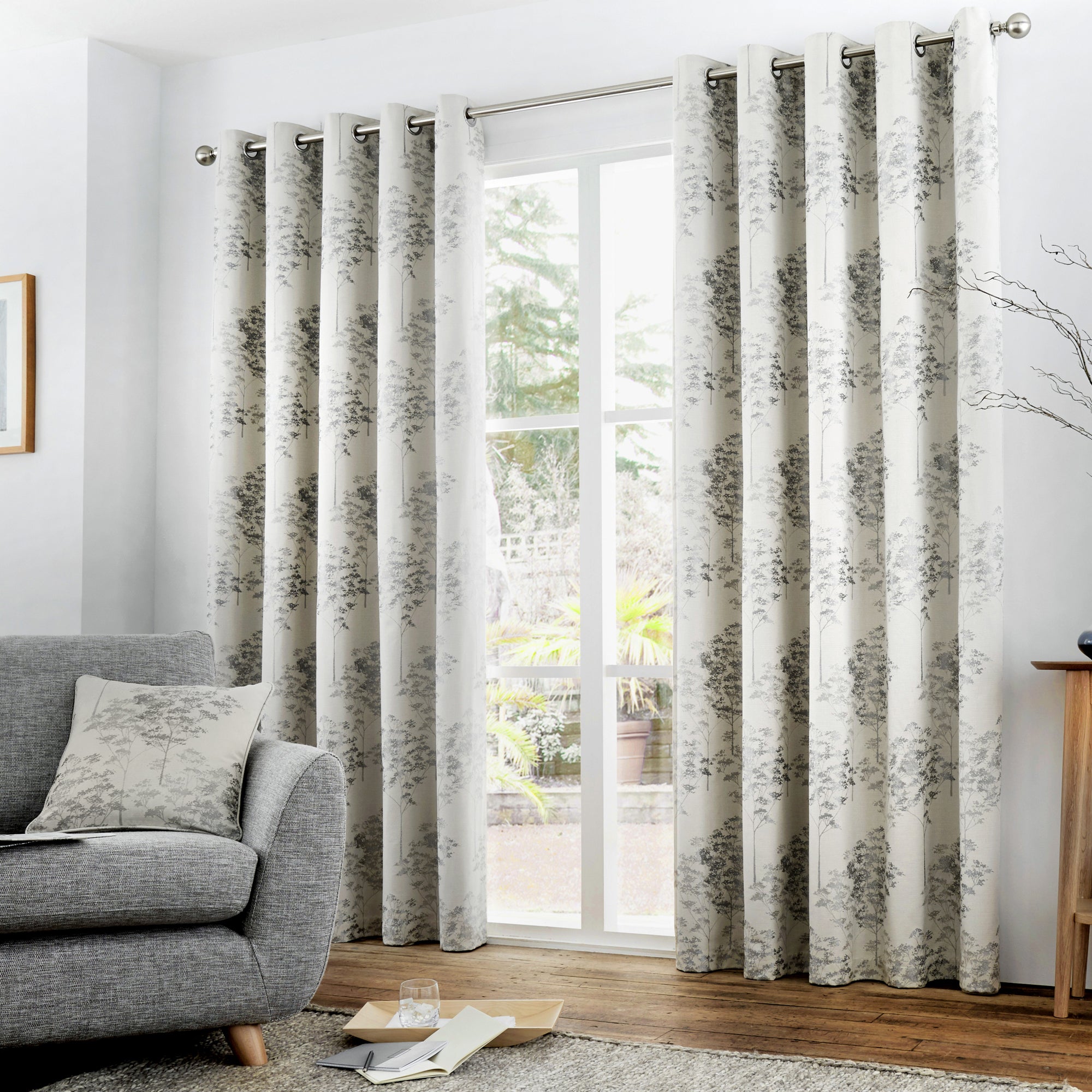 Elmwood - Lined Eyelet Curtains in Silver by Curtina