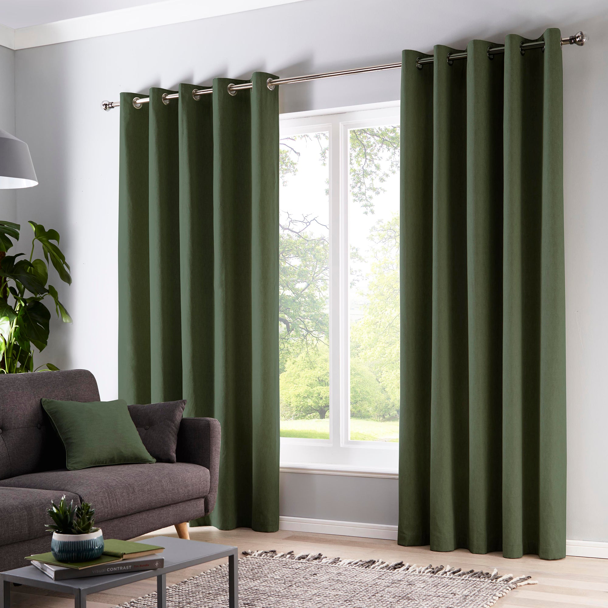 Sorbonne - 100% Cotton Lined Eyelet Curtains in Bottle Green - by Fusion