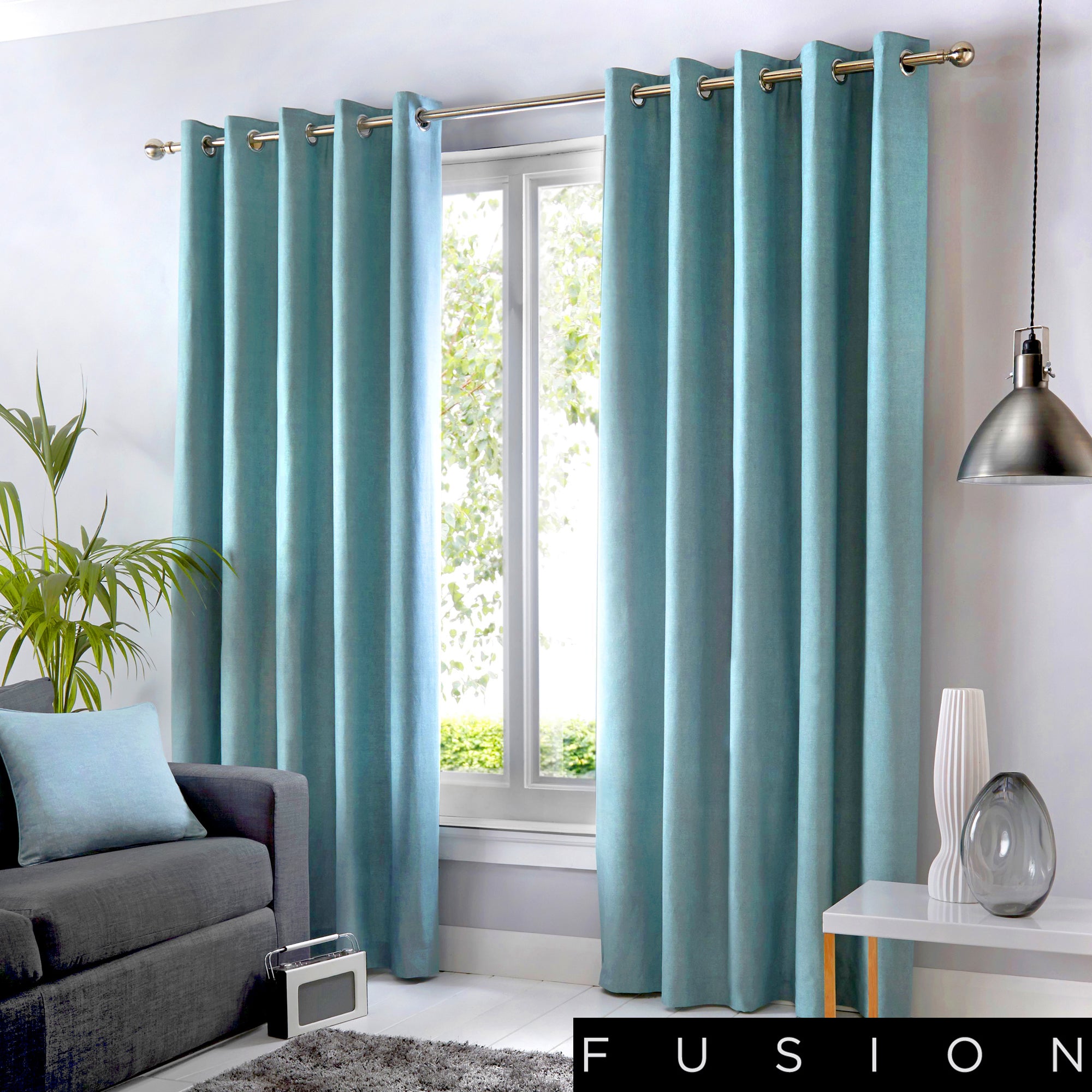 Sorbonne - 100% Cotton Lined Eyelet Curtains in Duck Egg - by Fusion