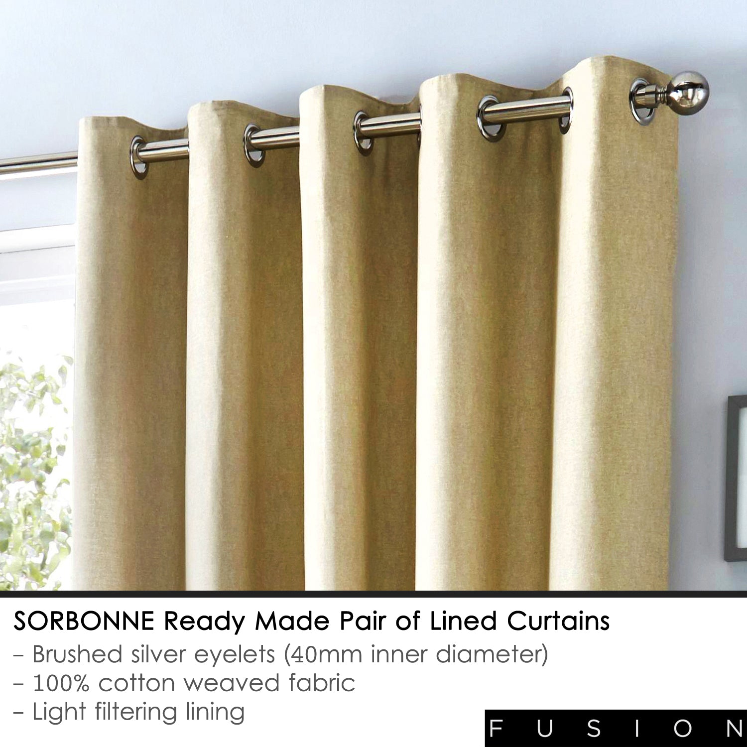 Sorbonne - 100% Cotton Lined Eyelet Curtains in Natural - by Fusion