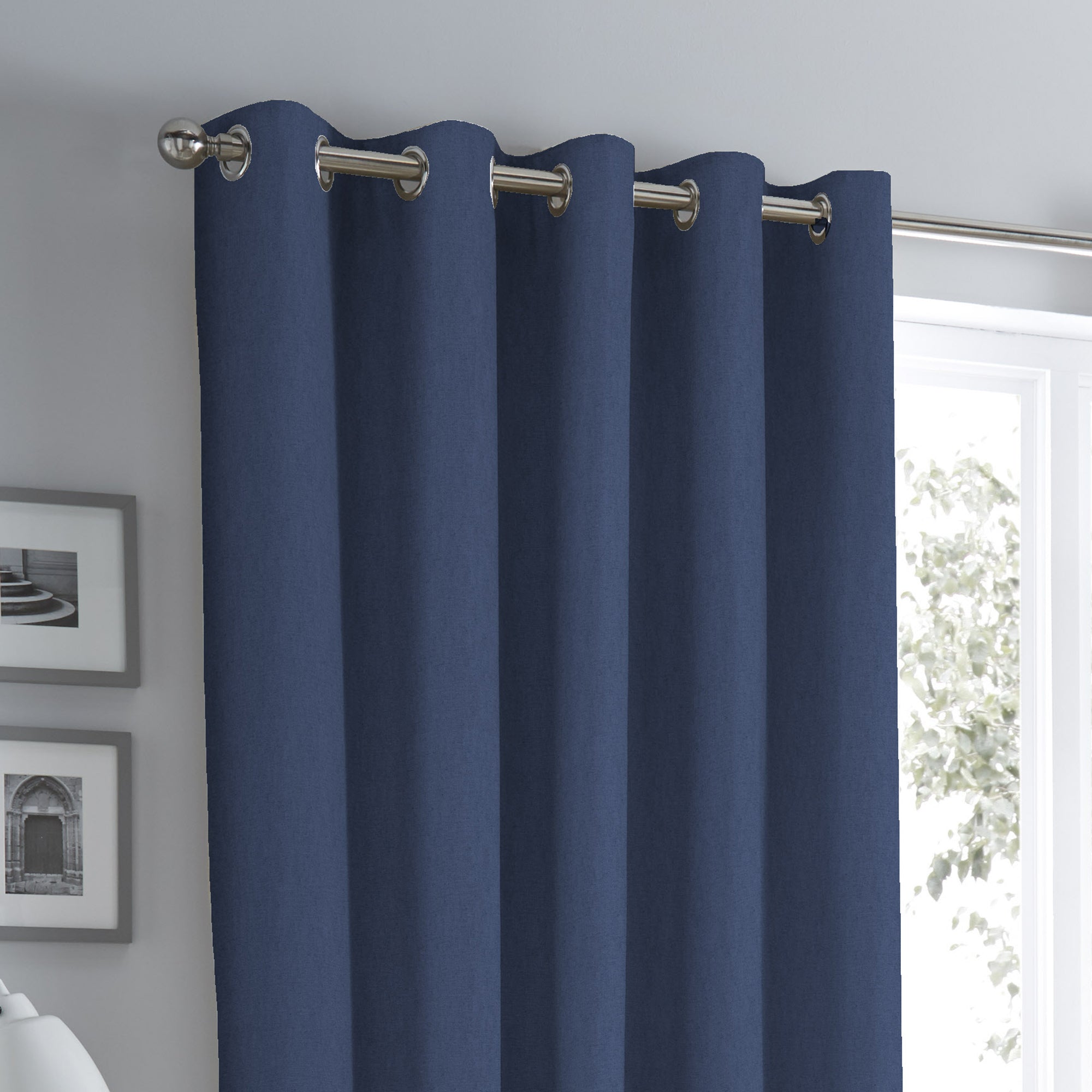 Sorbonne - 100% Cotton Lined Eyelet Curtains in Navy - by Fusion