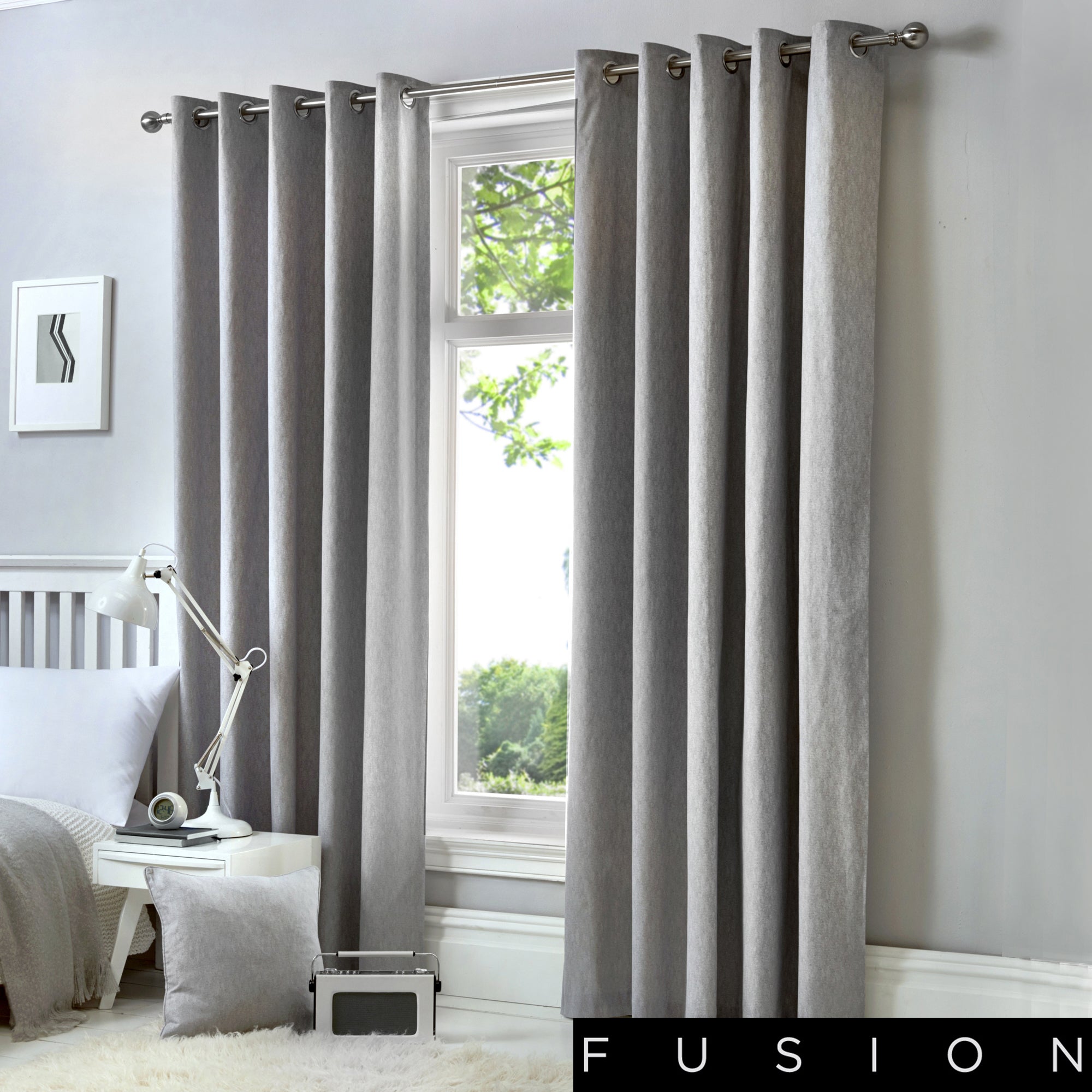 Sorbonne - 100% Cotton Lined Eyelet Curtains in Silver - by Fusion