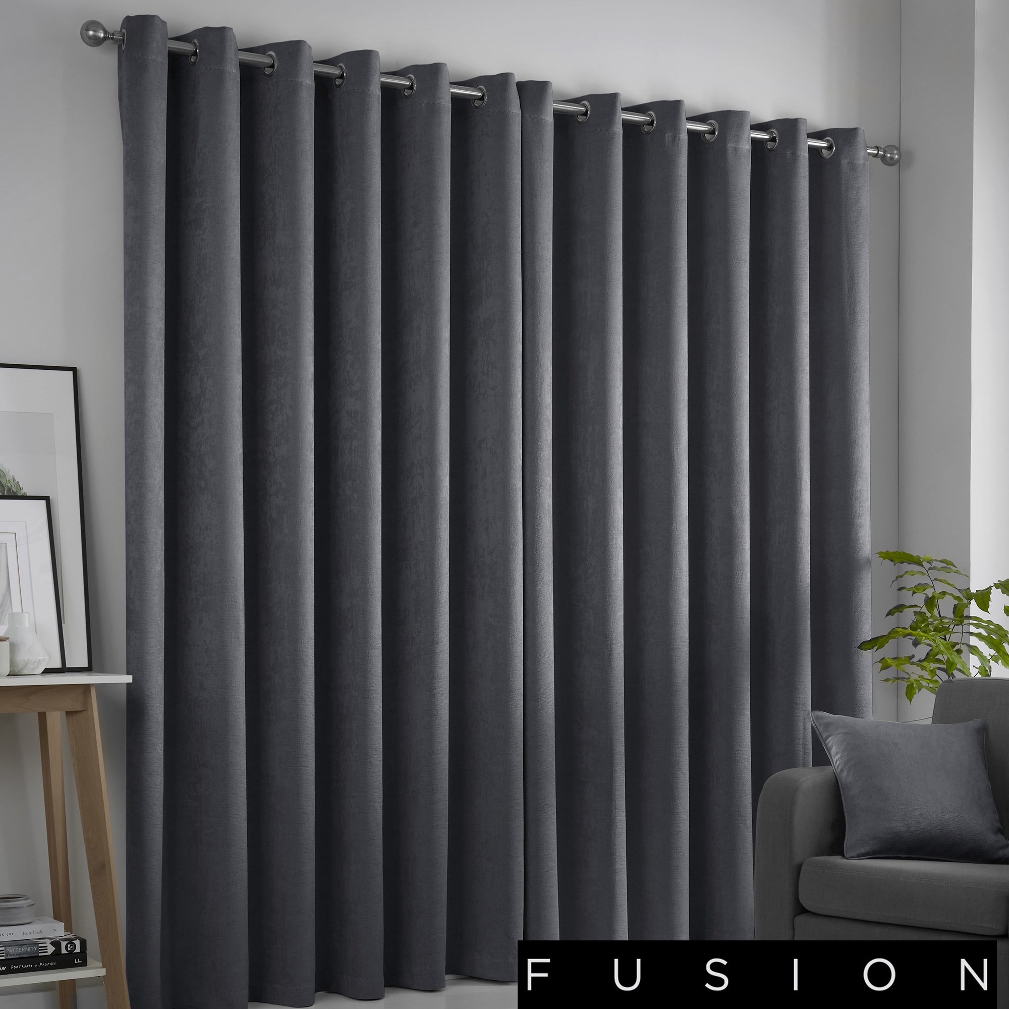 Strata - Blockout Eyelet Curtains in Charcoal - by Fusion