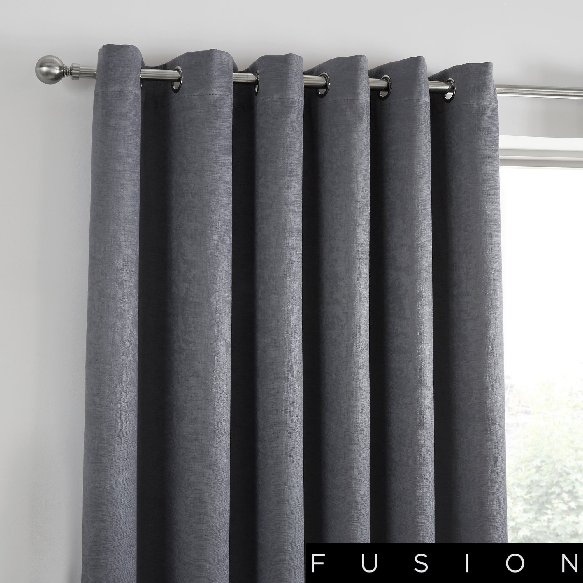 Strata - Blockout Eyelet Curtains in Charcoal - by Fusion