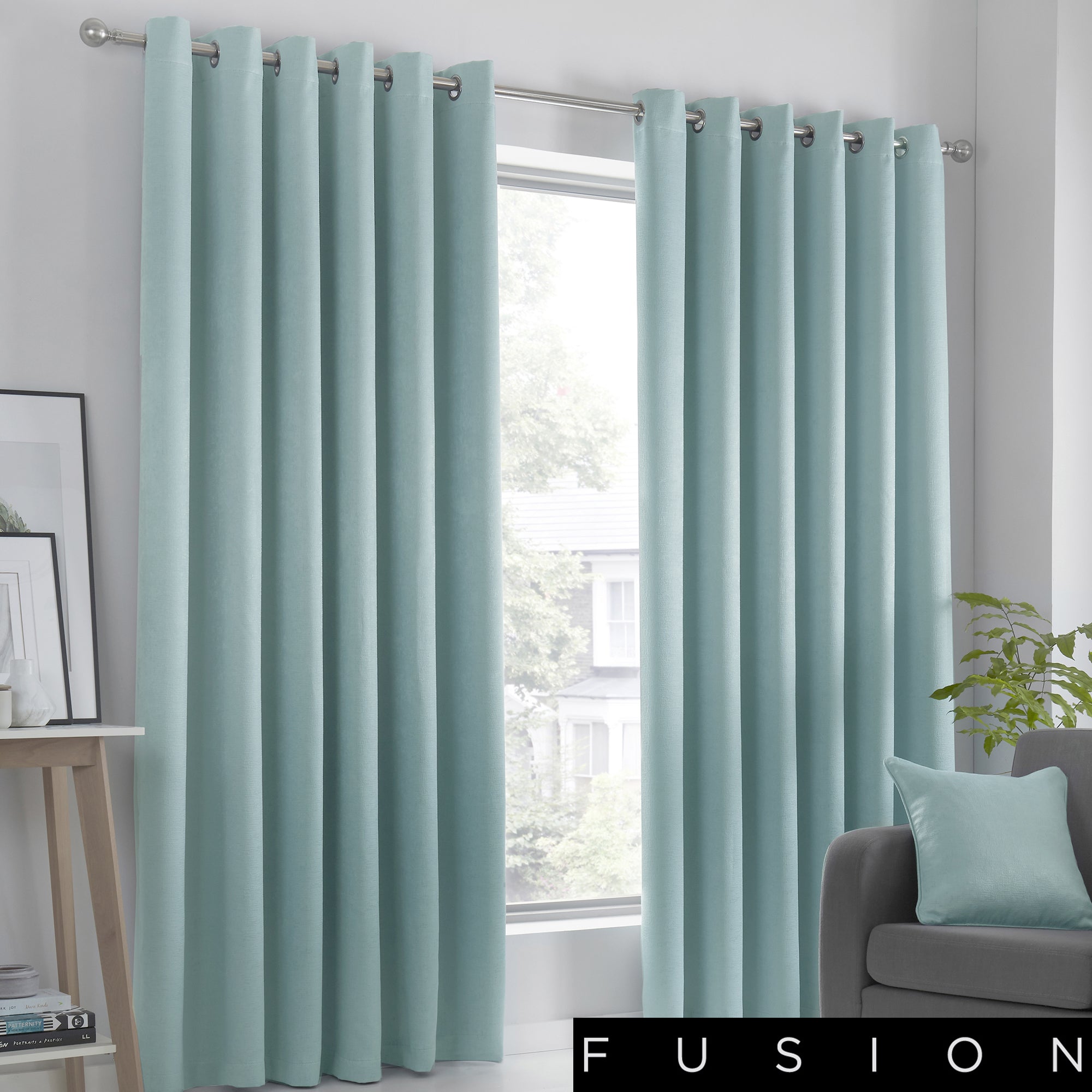 Strata - Blockout Eyelet Curtains in Duck Egg - by Fusion