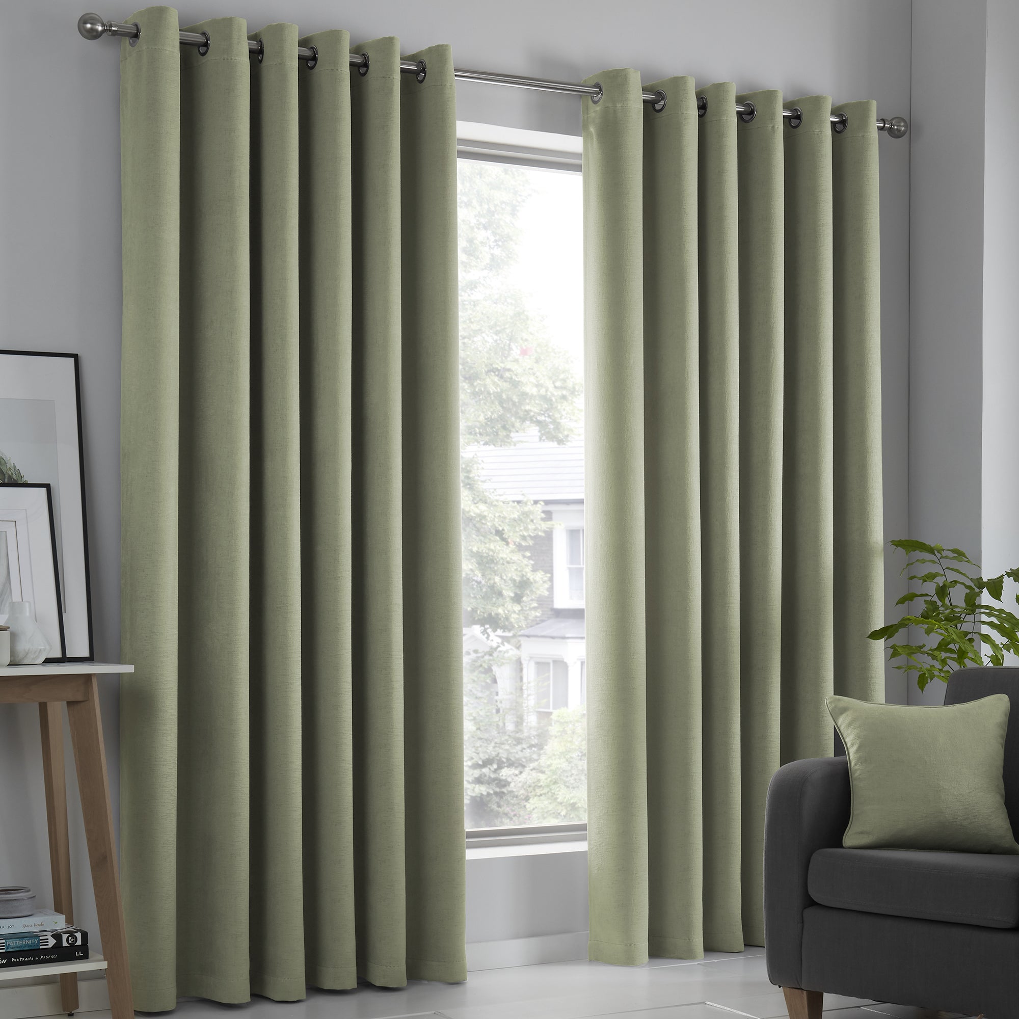Strata - Blockout Pair of Eyelet Curtains in Green - by Fusion