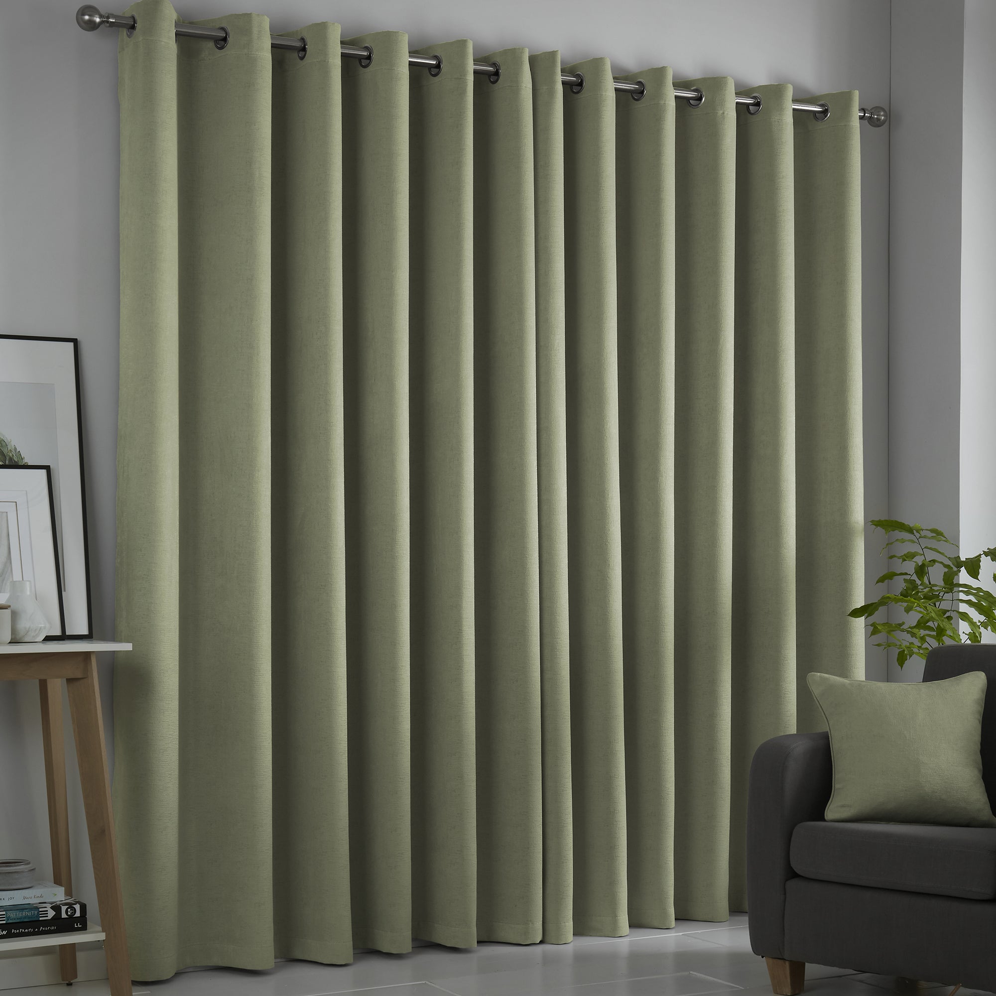 Strata - Blockout Pair of Eyelet Curtains in Green - by Fusion