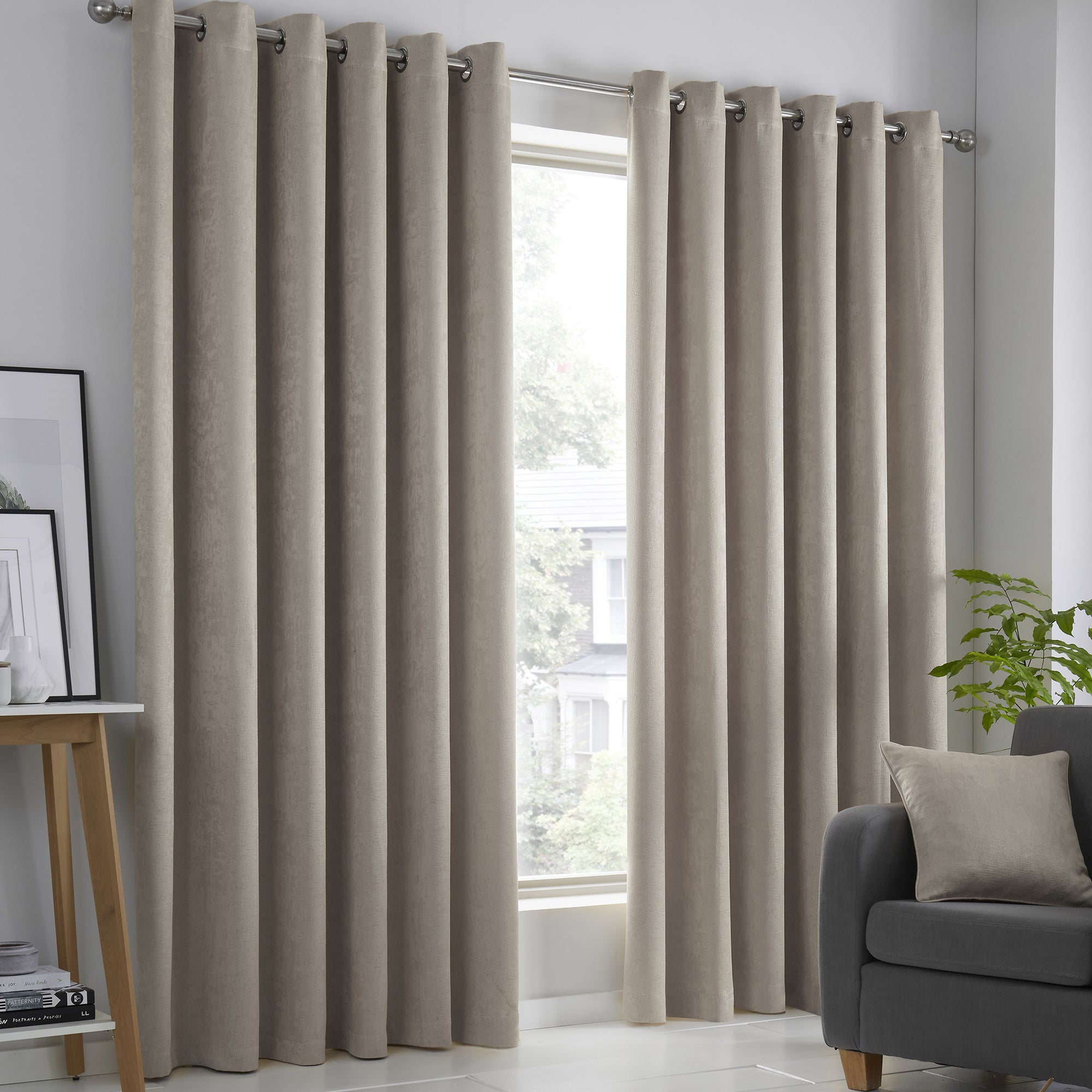 Strata - Blockout Pair of Eyelet Curtains in Natural - by Fusion