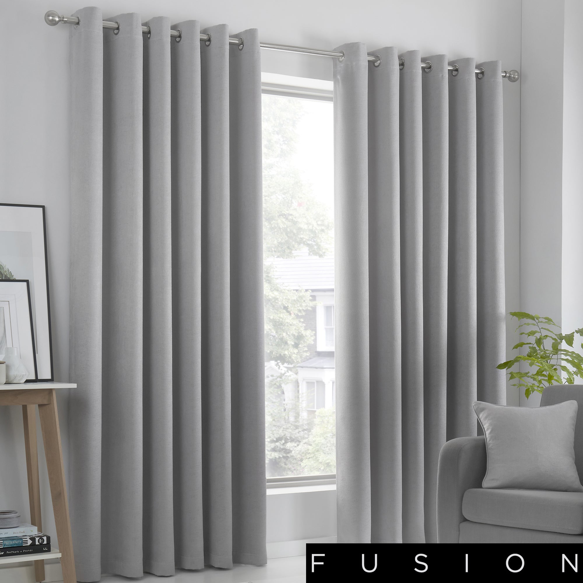 Strata - Blockout Eyelet Curtains in Silver - by Fusion