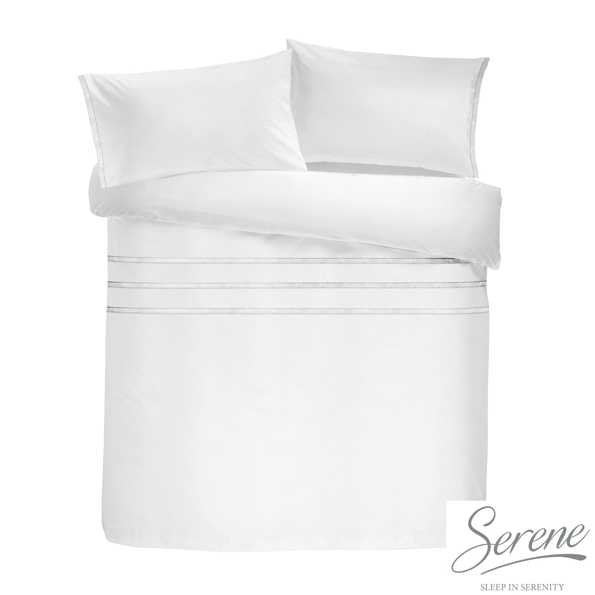 Tassels - Easy Care Duvet Cover Set in White - by Serene