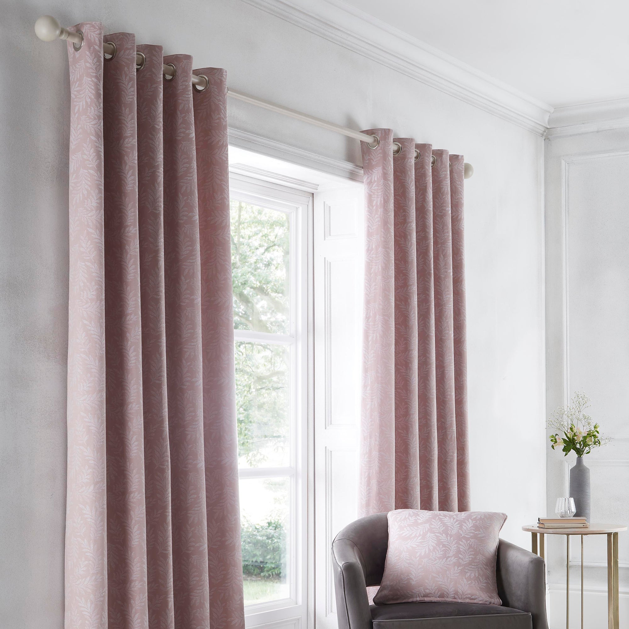 Telford - Jacquard Pair of Eyelet Curtains in Blush - by D&D Design