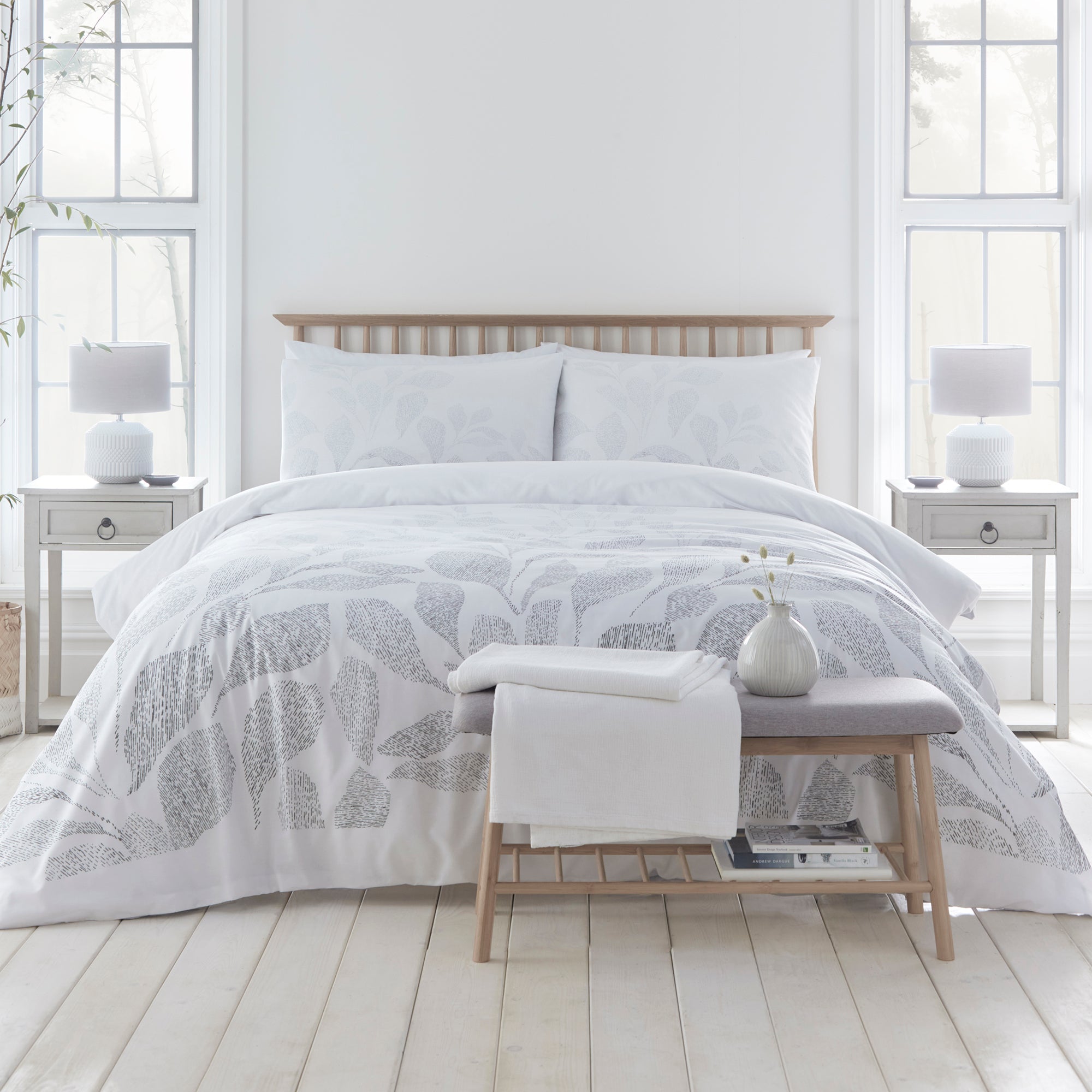 Textured Leaf - Eco-Friendly Duvet Cover Set in Silver by Drift Home