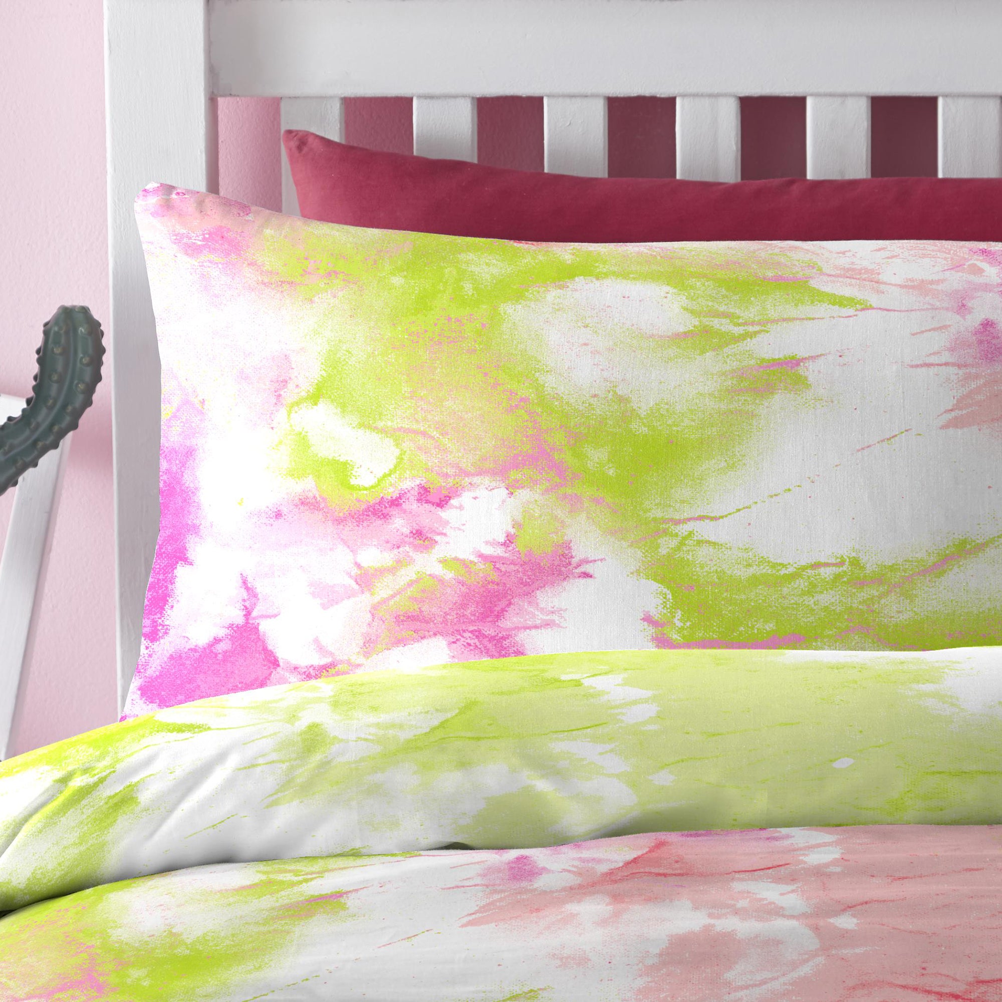 Tie Dye - Easy Care Duvet Cover Set, Curtains & Fitted Sheets in Neon Pink - by Bedlam