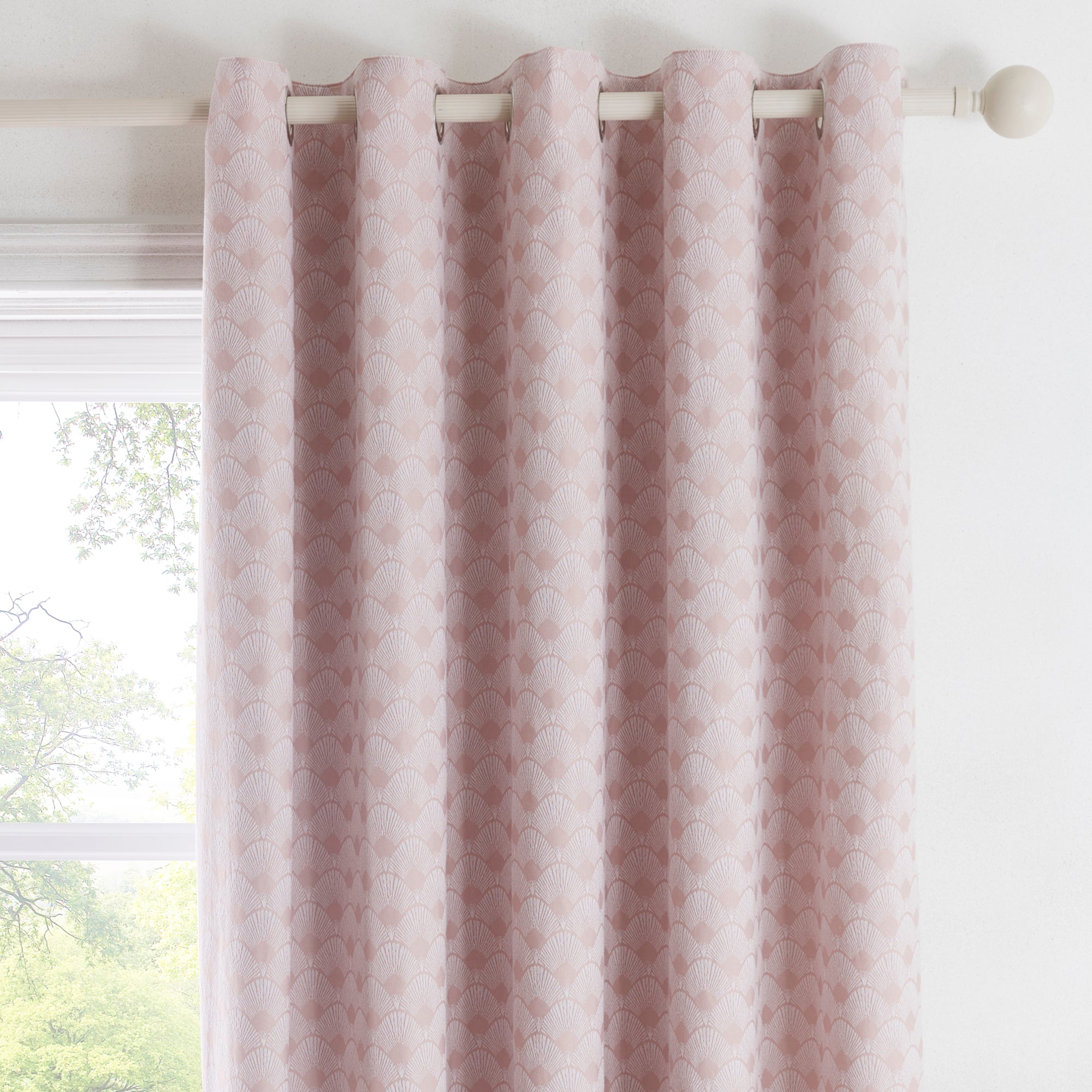 Tiffany - Jacquard Pair of Eyelet Curtains in Blush - by D&D Design