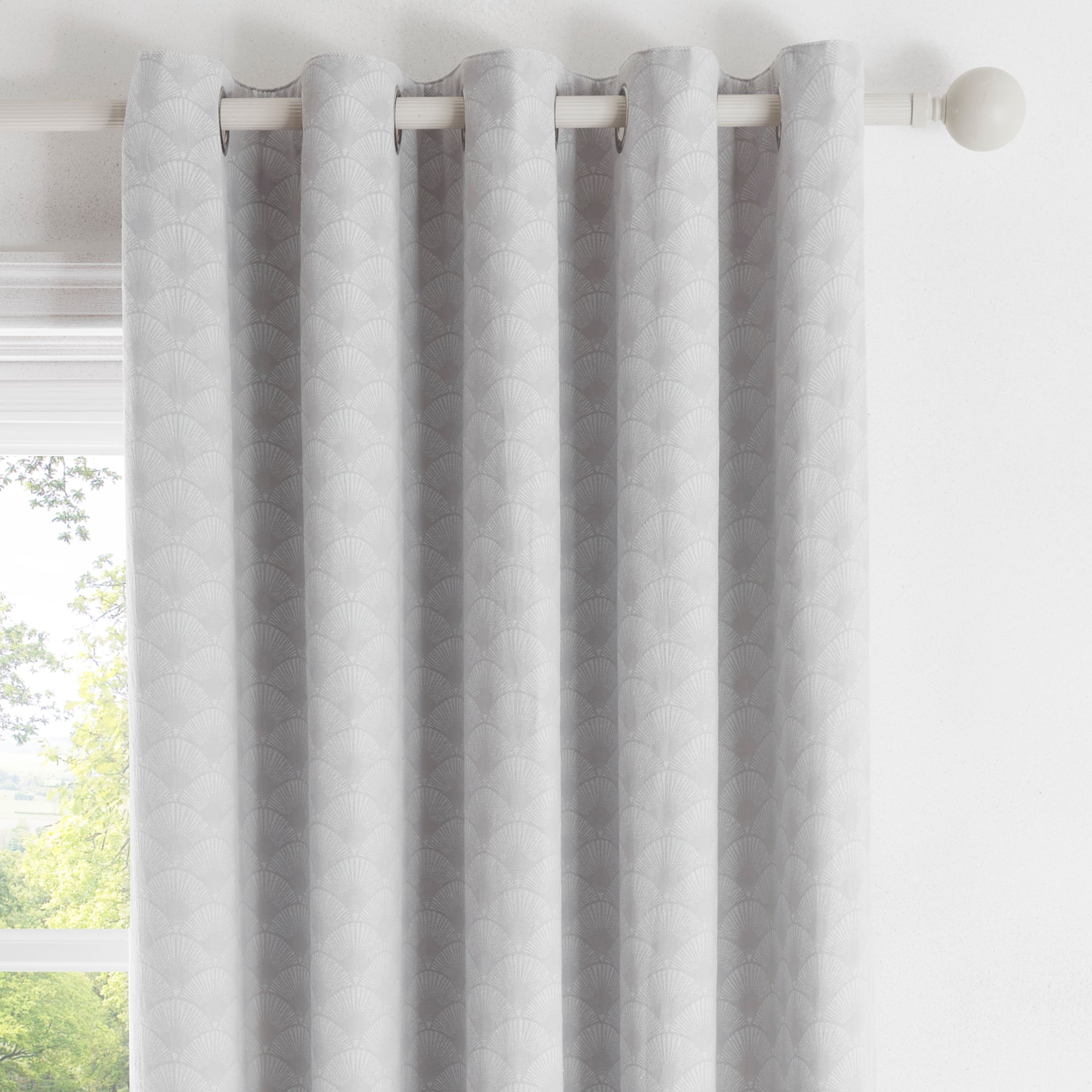 Tiffany - Jacquard Pair of Eyelet Curtains in Silver - by D&D Design