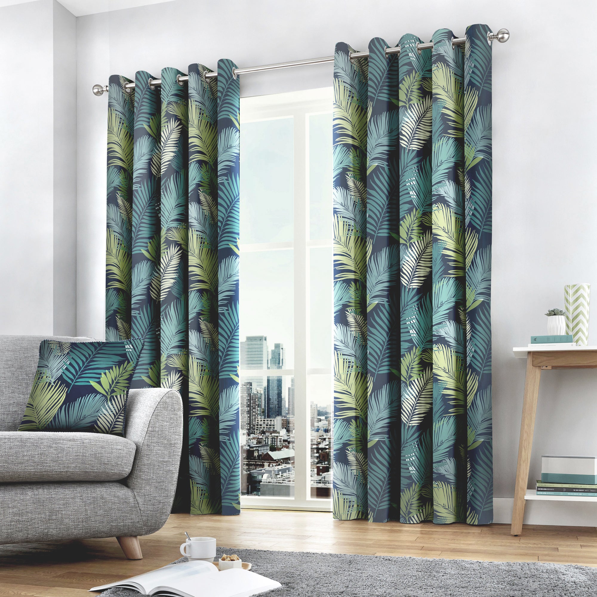 Tropical - 100% Cotton Lined Eyelet Curtains in Multicolour - by Fusion