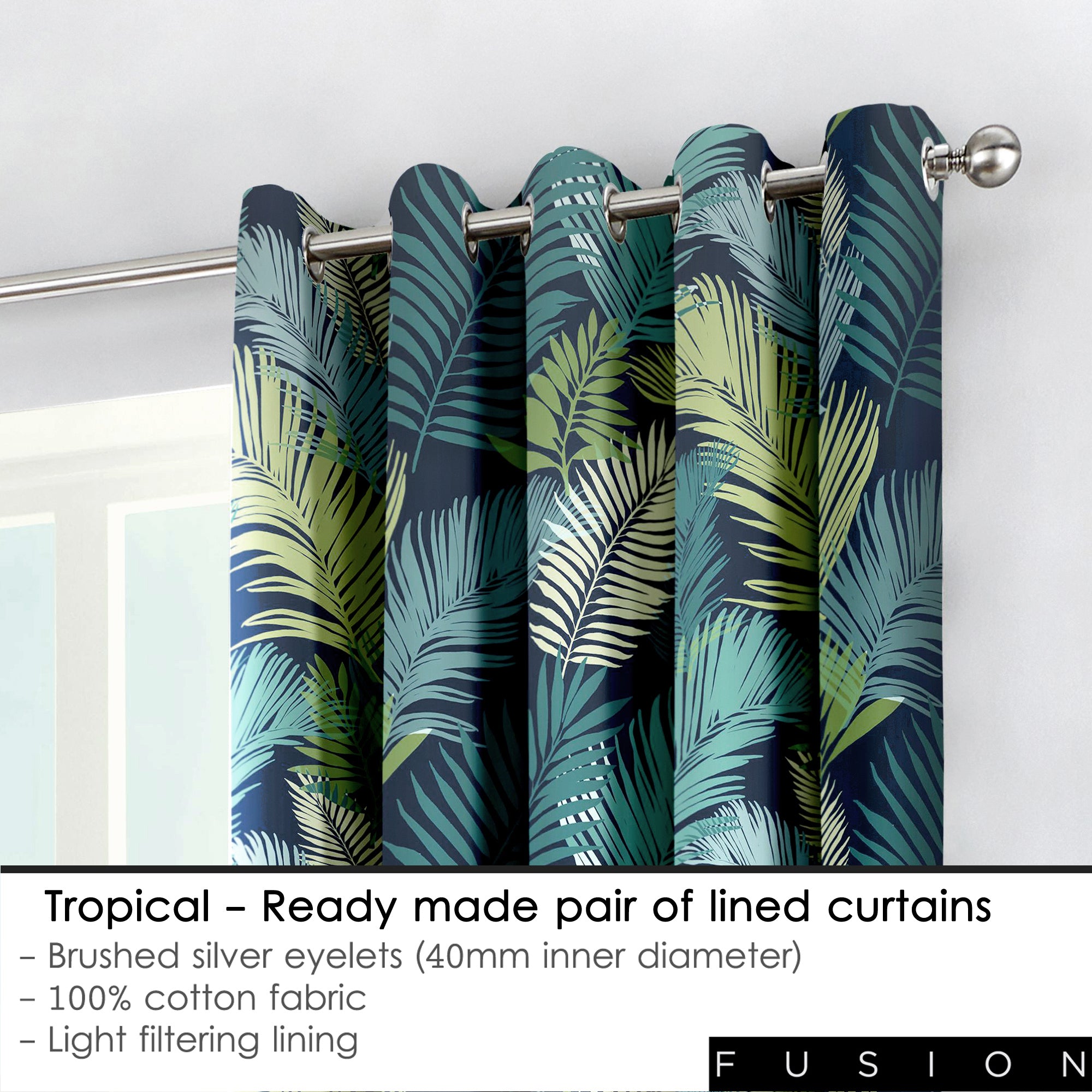 Tropical - 100% Cotton Lined Eyelet Curtains in Multicolour - by Fusion