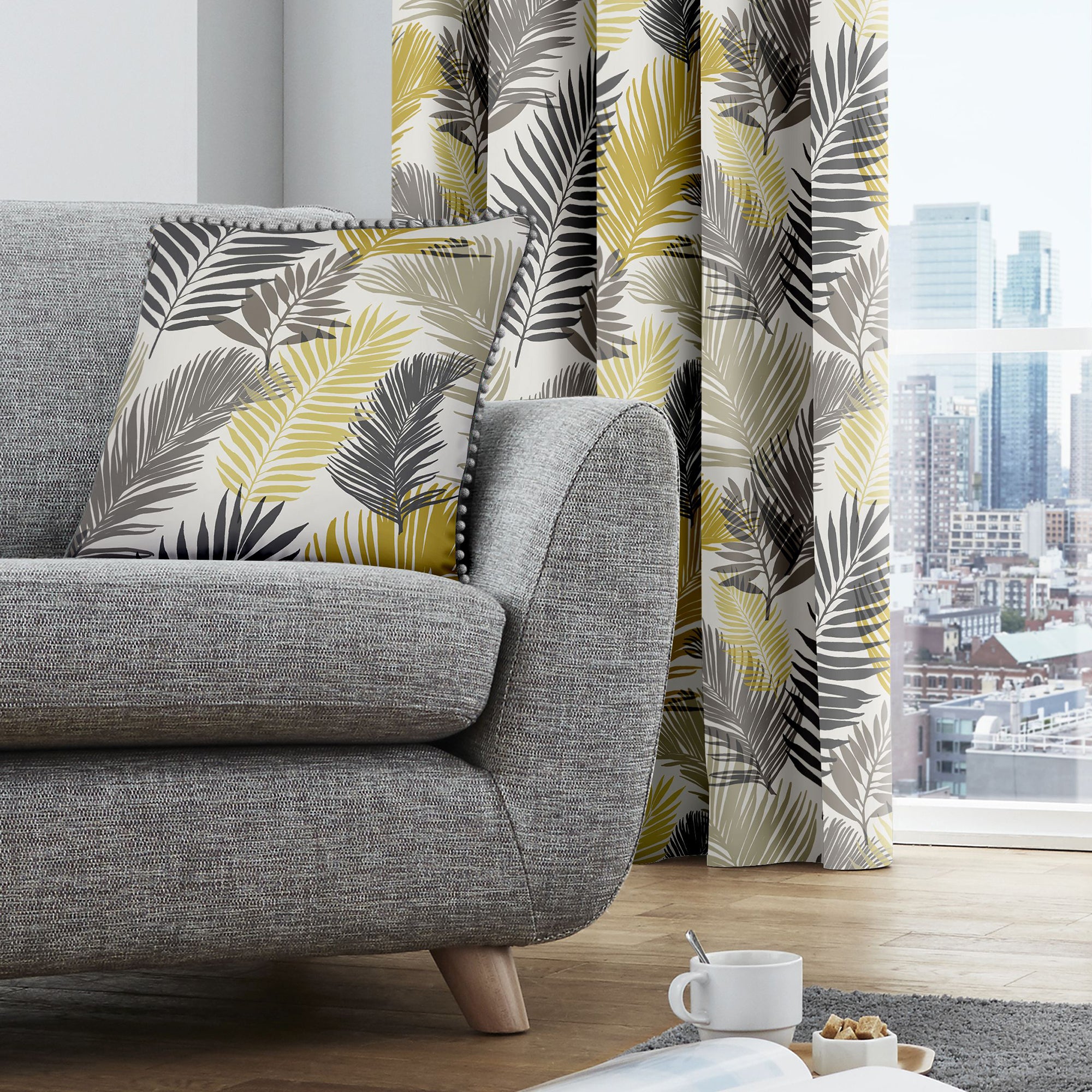 Tropical- Filled Square Cushion in Ochre - by Fusion
