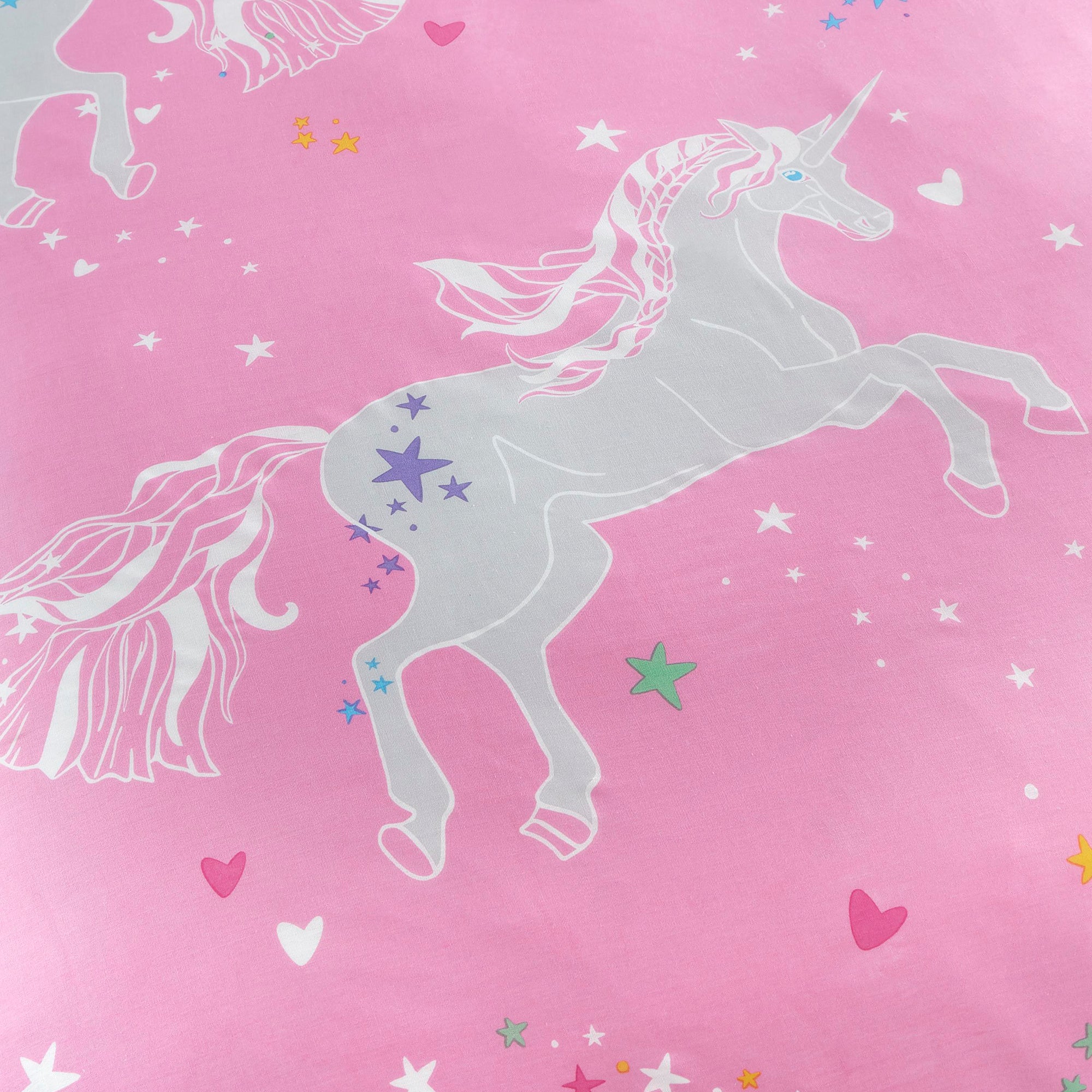 Unicorn Glow - Glow in the Dark Duvet Cover Set, Curtains & Fitted Sheets in Pink - by Bedlam