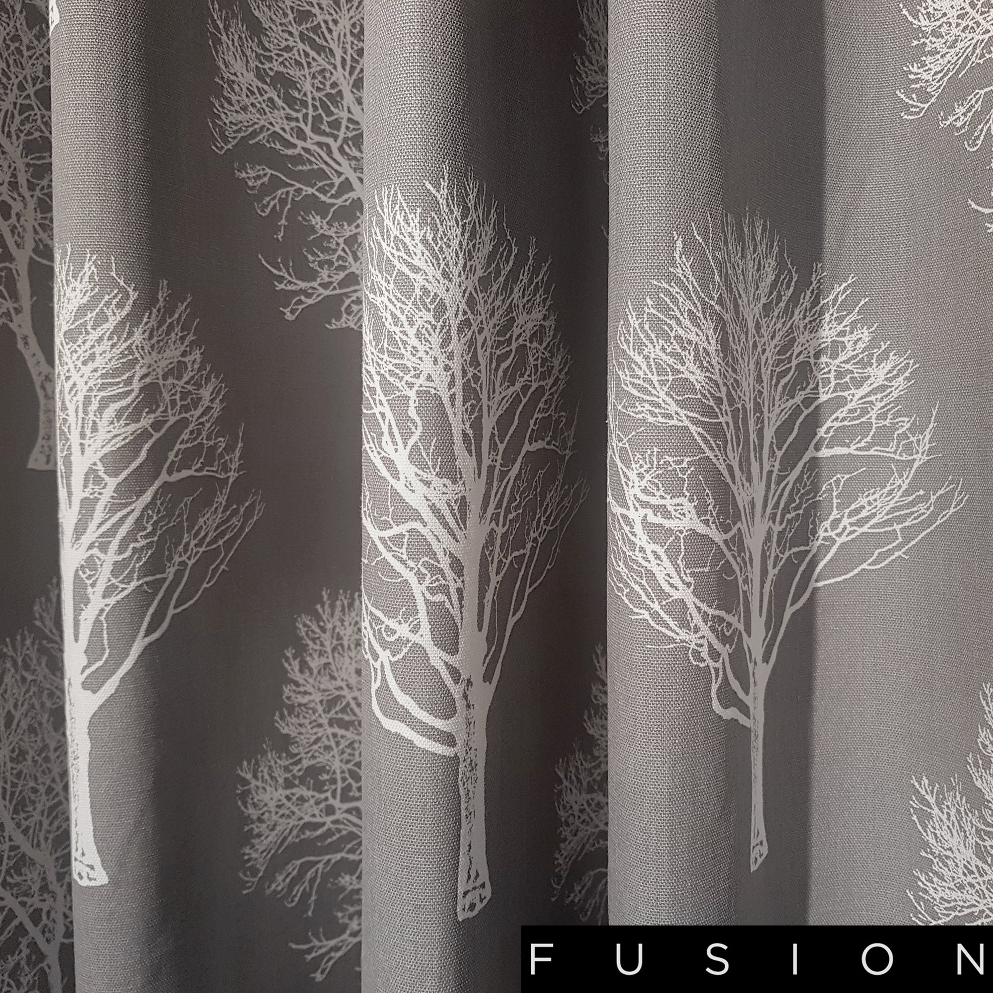 Woodland Trees - 100% Cotton Lined Eyelet Curtains in Charcoal - by Fusion