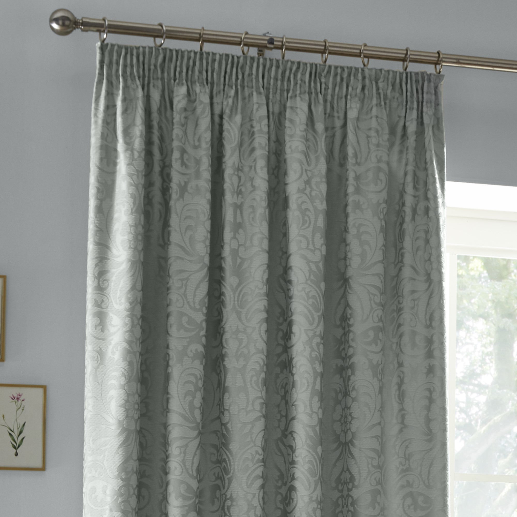 Pair of Pencil Pleat Curtains With Tie-Backs Worcester by Appletree Heritage in Green